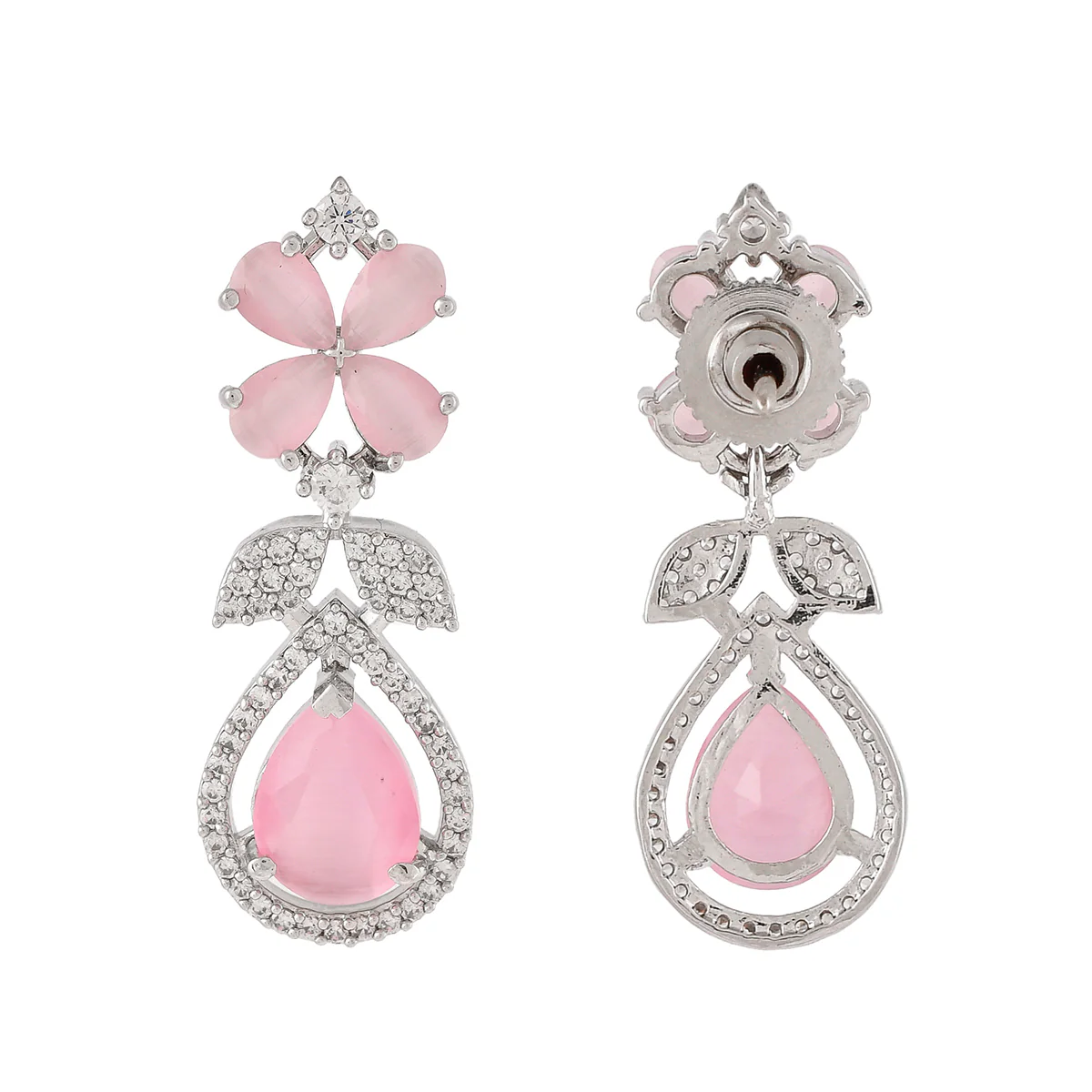 Sparkling Elegance Pale Pink Teardrop Cut CZ Dangler Earrings - Image 5