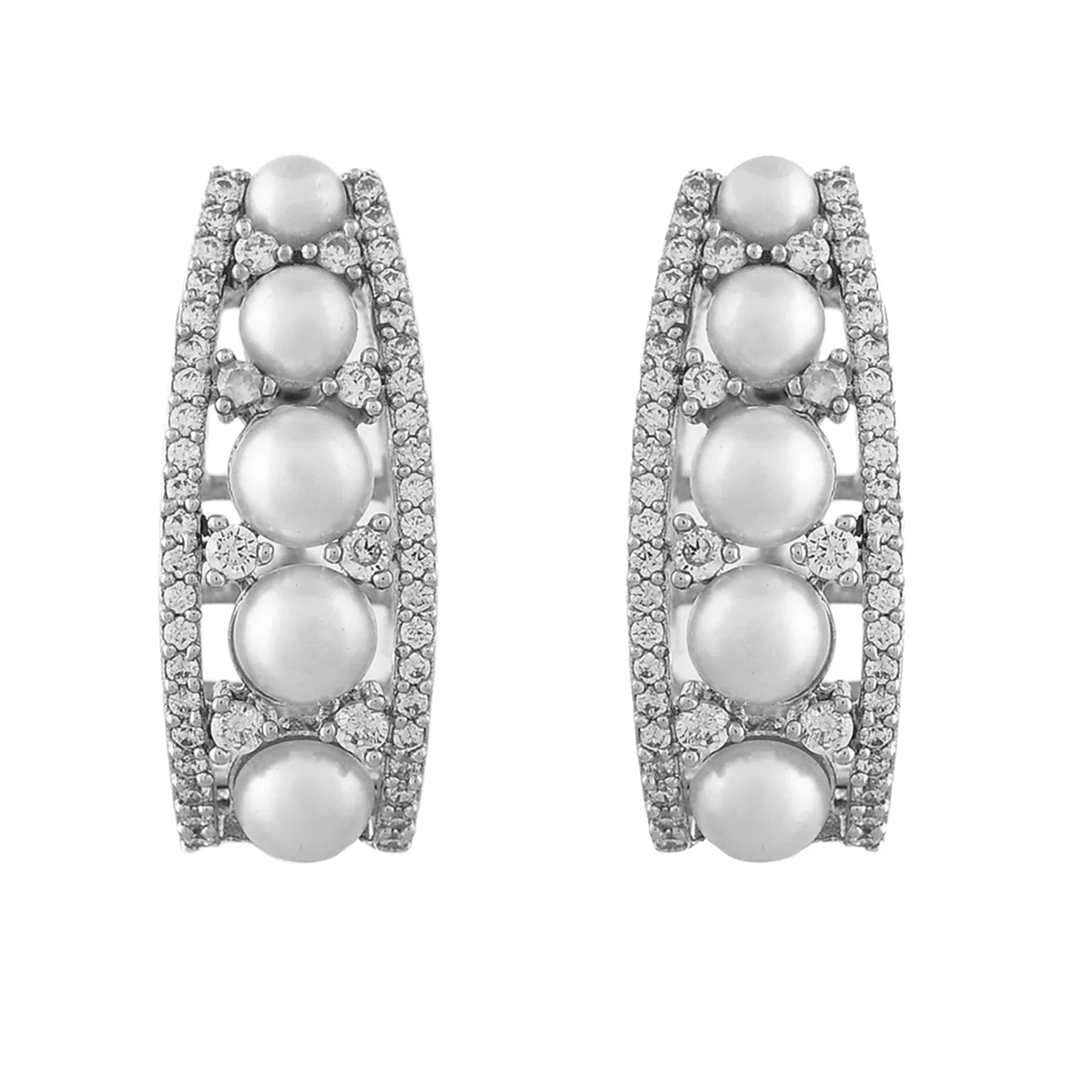 Sparkling Elegance Pearl Accents Classic Gold Hoop Stud Earrings - Image 4