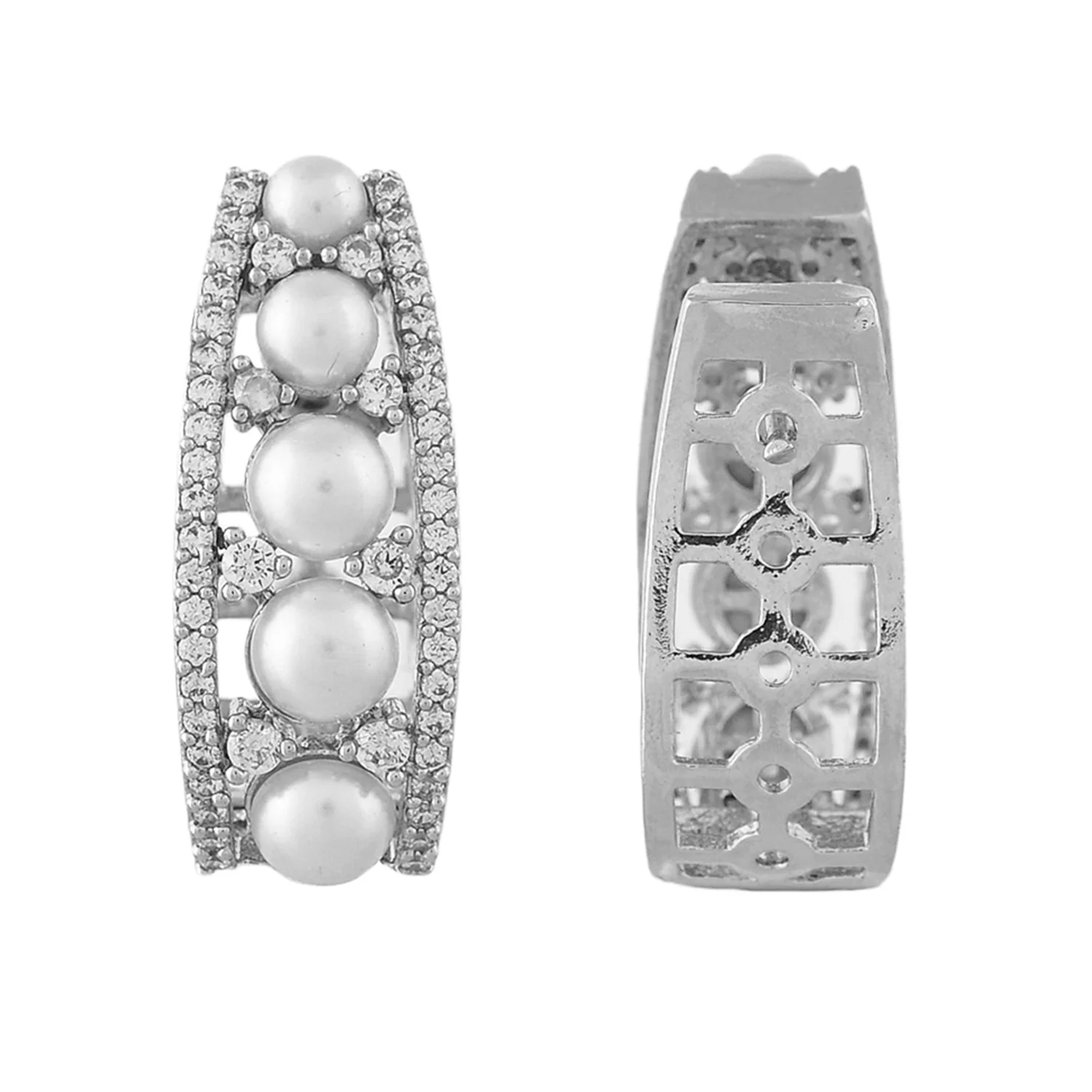 Sparkling Elegance Pearl Accents Classic Gold Hoop Stud Earrings - Image 5