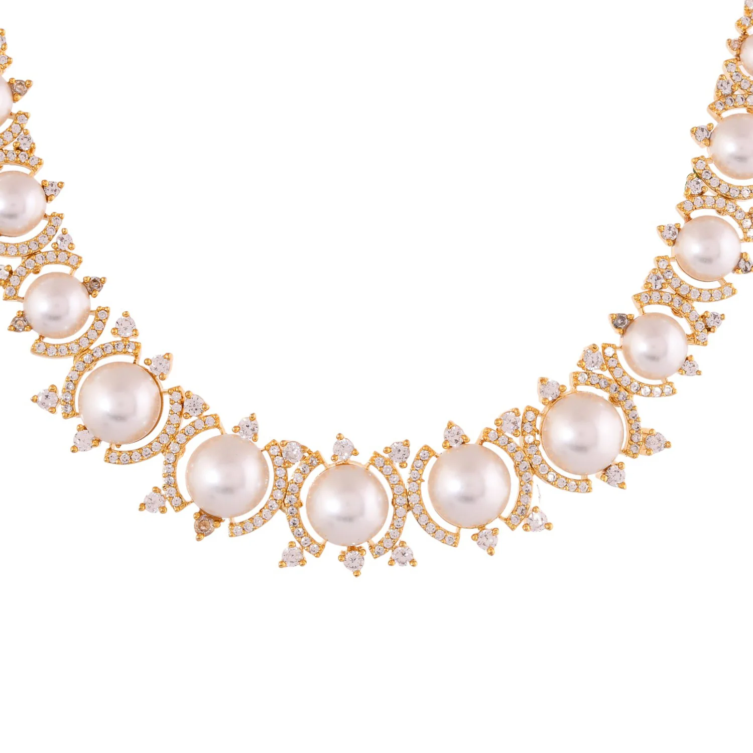 Sparkling Elegance Pearl Elegance American Diamond Necklace Set - Image 6