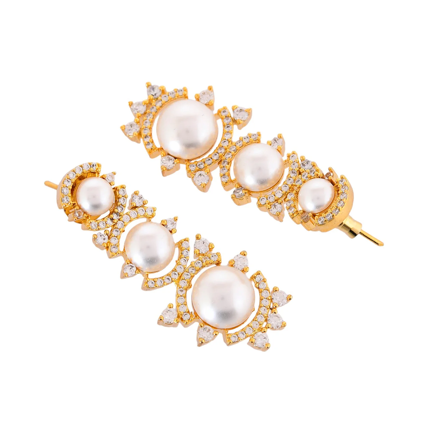 Sparkling Elegance Pearl Elegance American Diamond Necklace Set - Image 8