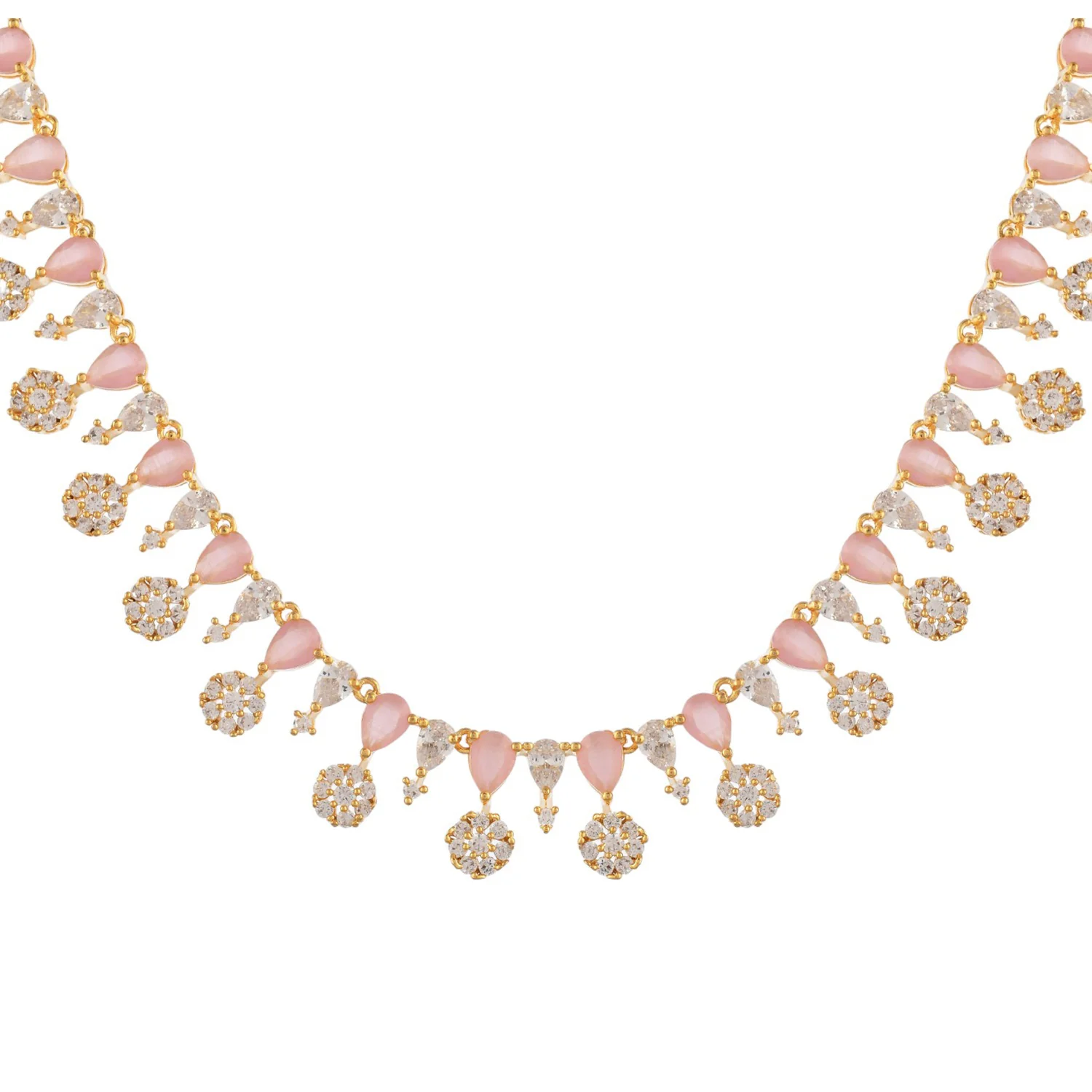 Sparkling Elegance Pink And White Cluster Setting Cz Jewellery Set - Image 5