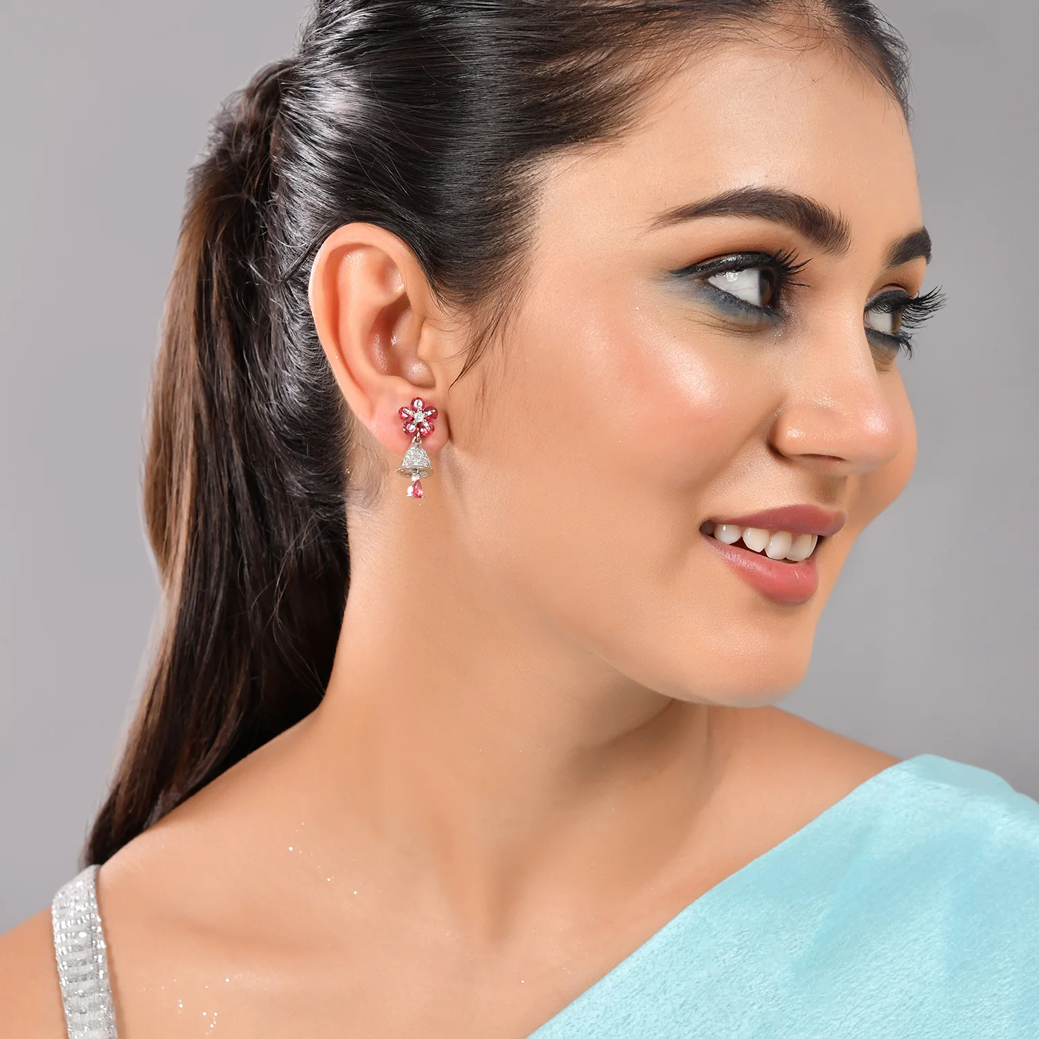 Sparkling Elegance Pink And White Cz Casual Drop Earrings - Image 2