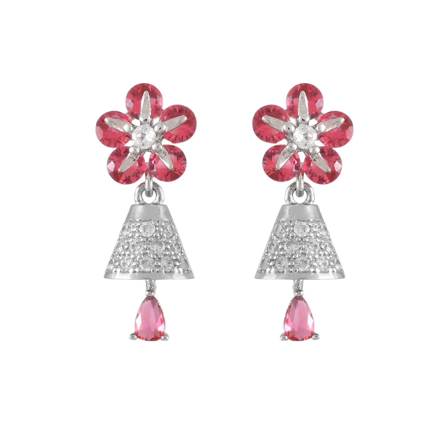 Sparkling Elegance Pink And White Cz Casual Drop Earrings - Image 4