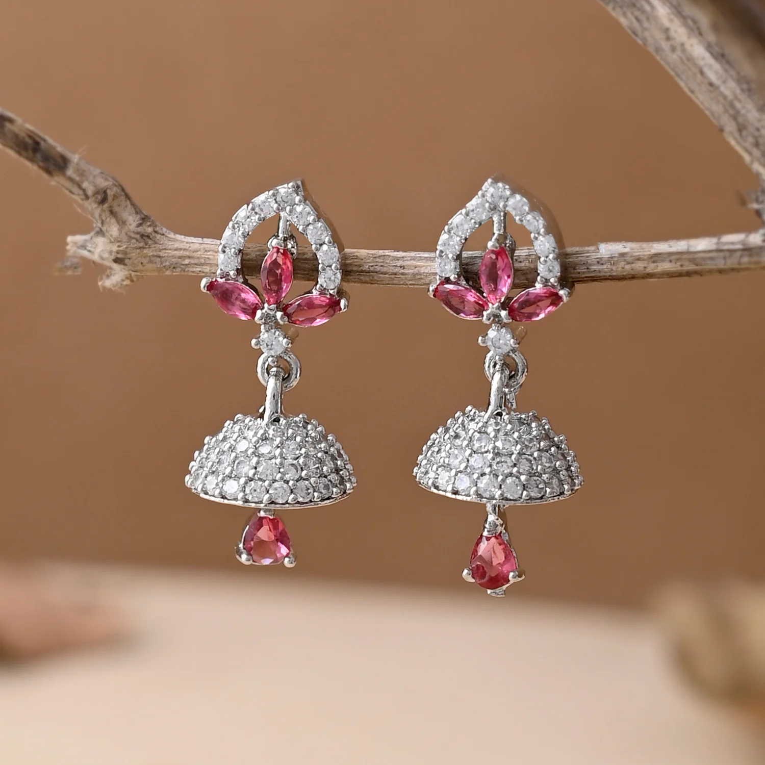 Sparkling Elegance Pink And White Cz Casual Drop Earrings