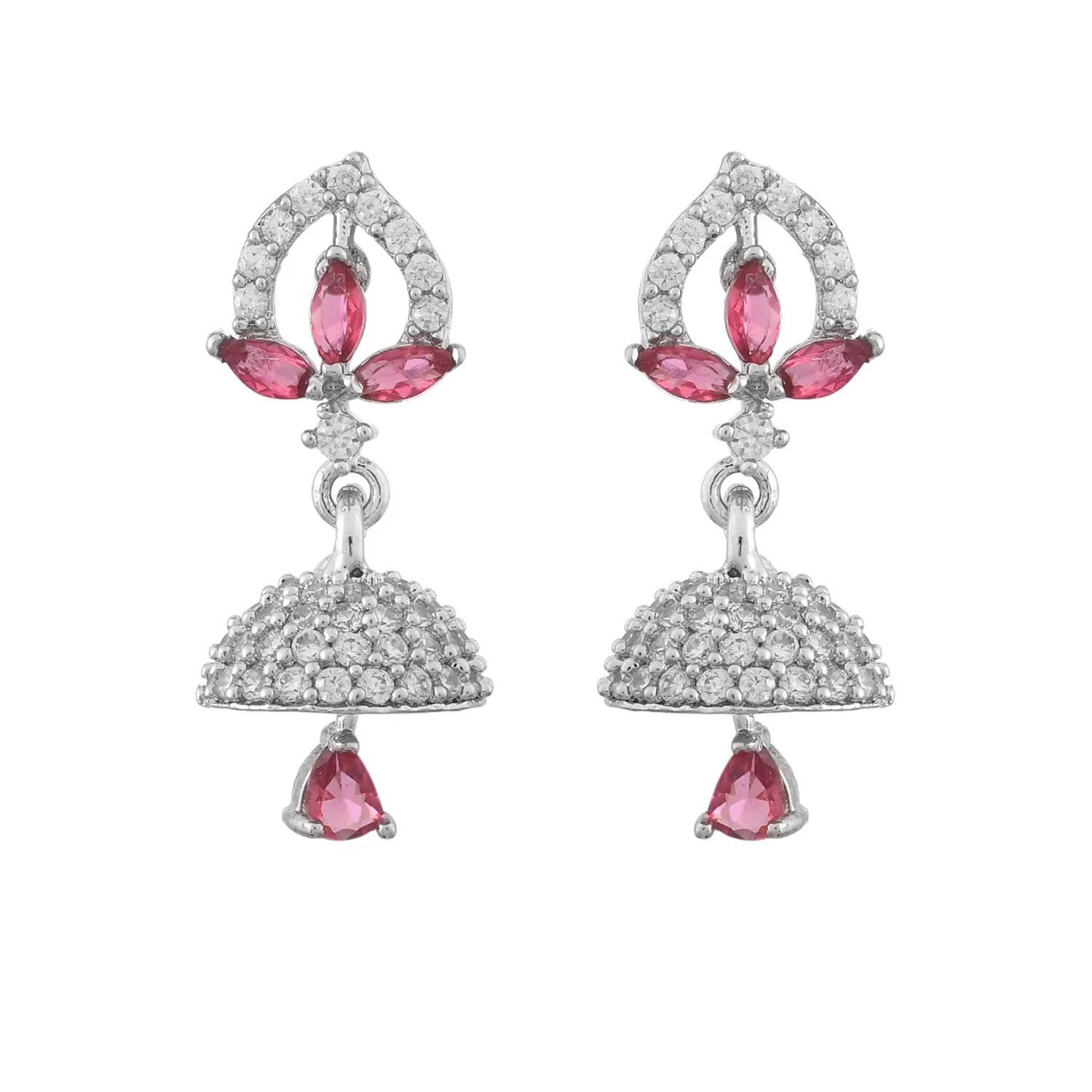 Sparkling Elegance Pink And White Cz Casual Drop Earrings - Image 4