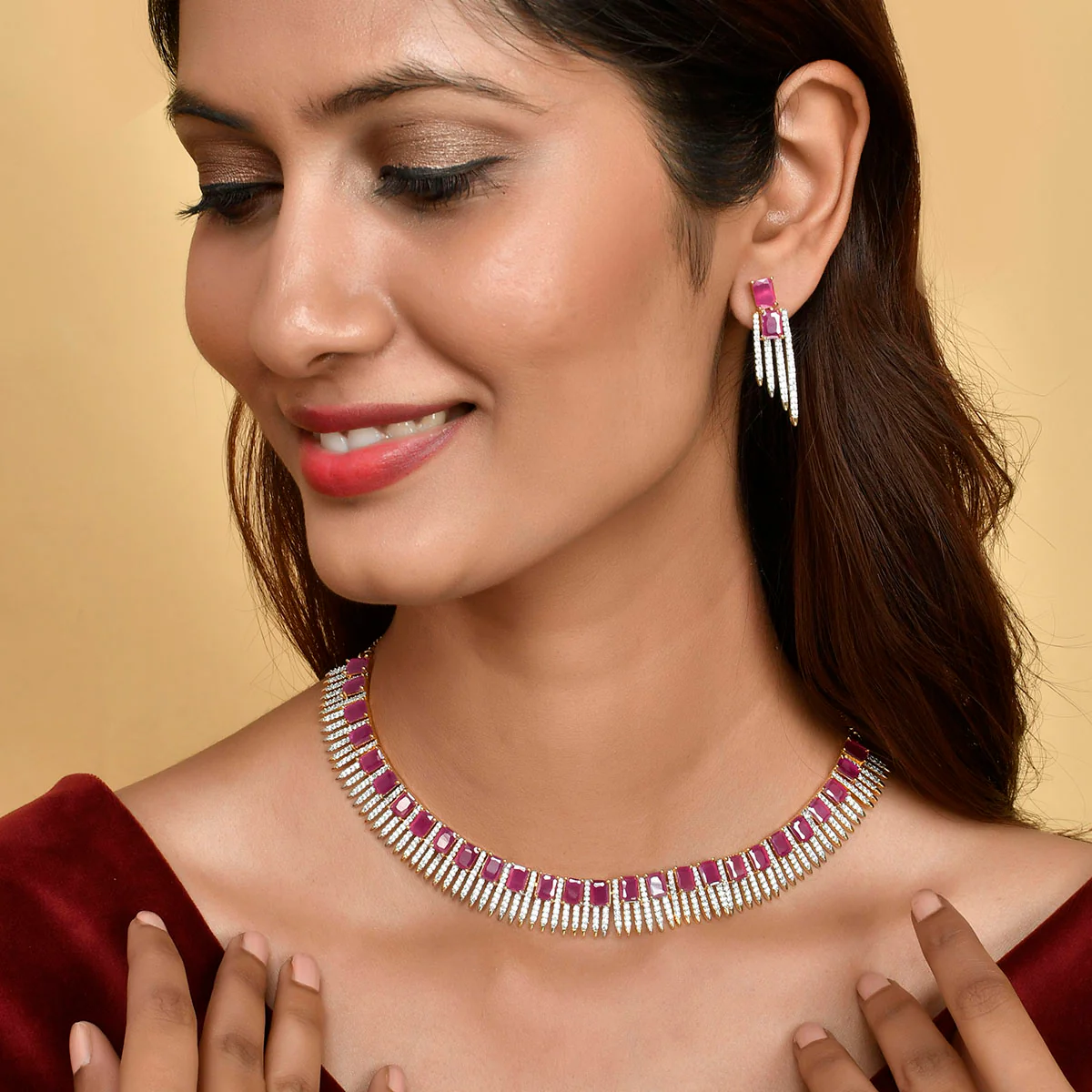 Sparkling Elegance Pink and White CZ Jewellery Set - Image 2