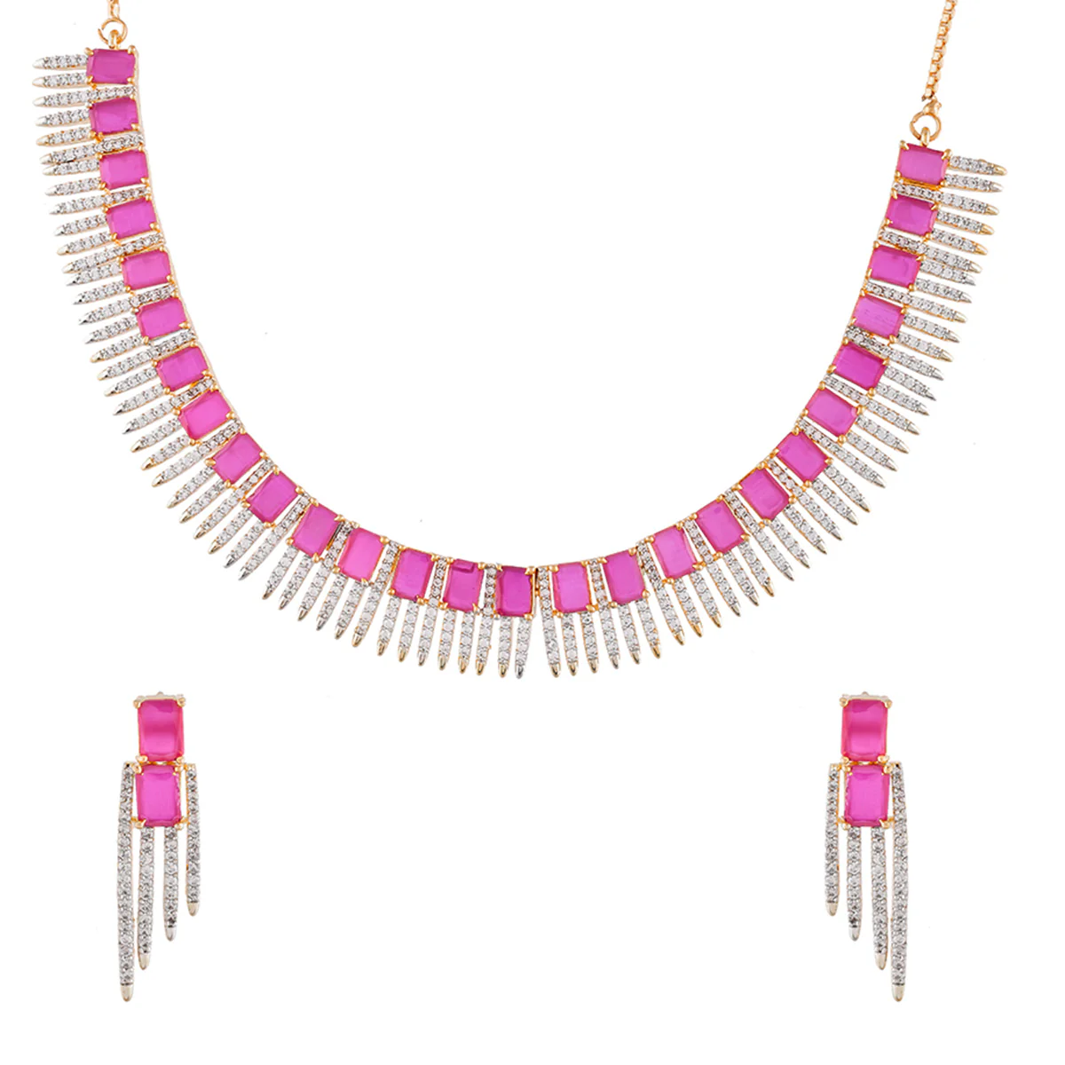 Sparkling Elegance Pink and White CZ Jewellery Set - Image 3
