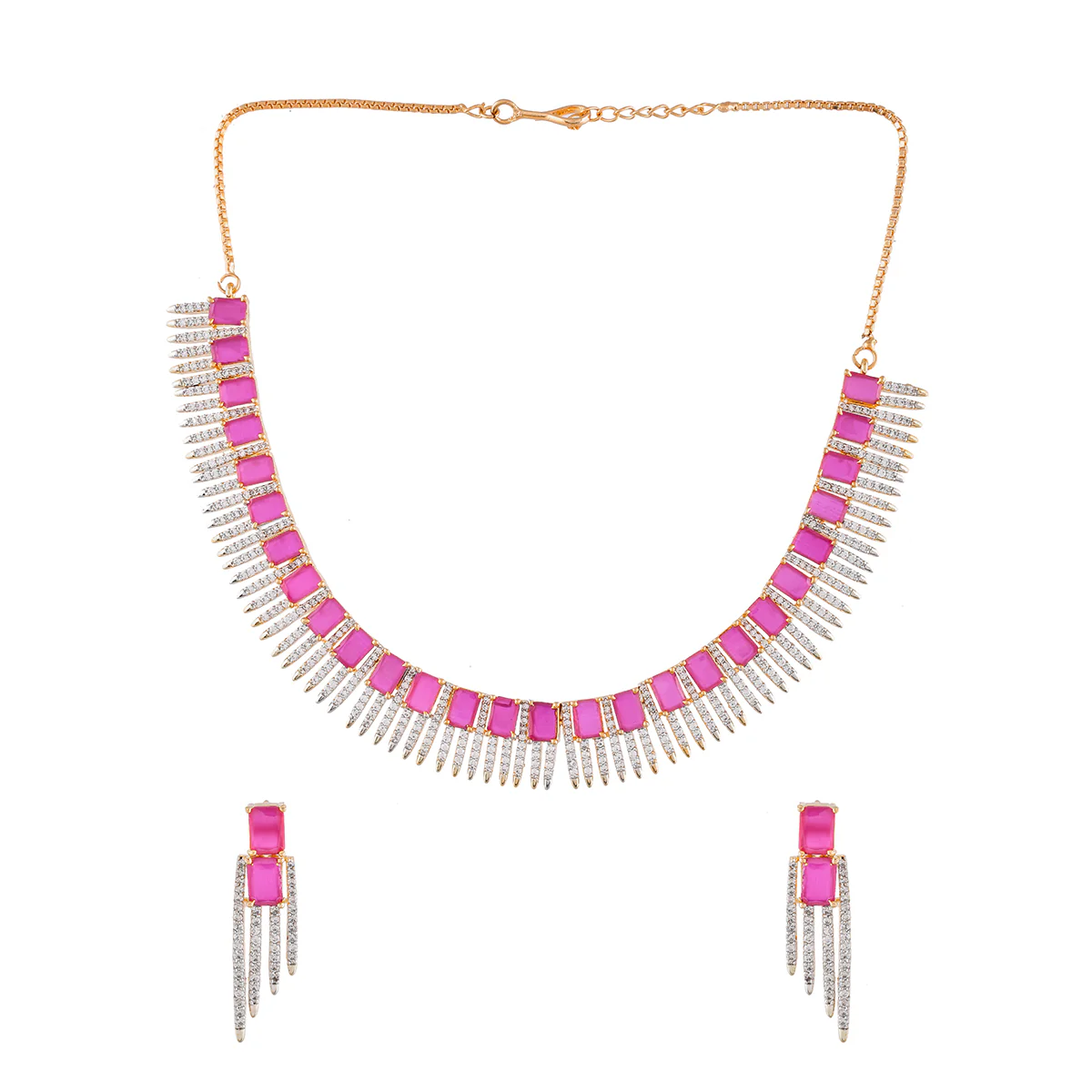 Sparkling Elegance Pink and White CZ Jewellery Set - Image 4