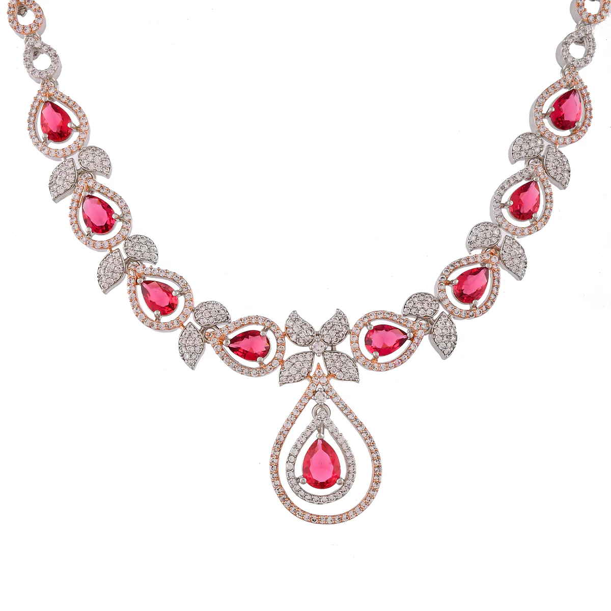 Sparkling Elegance Pink and White Teardrop Cut CZ Jewellery Set - Image 5