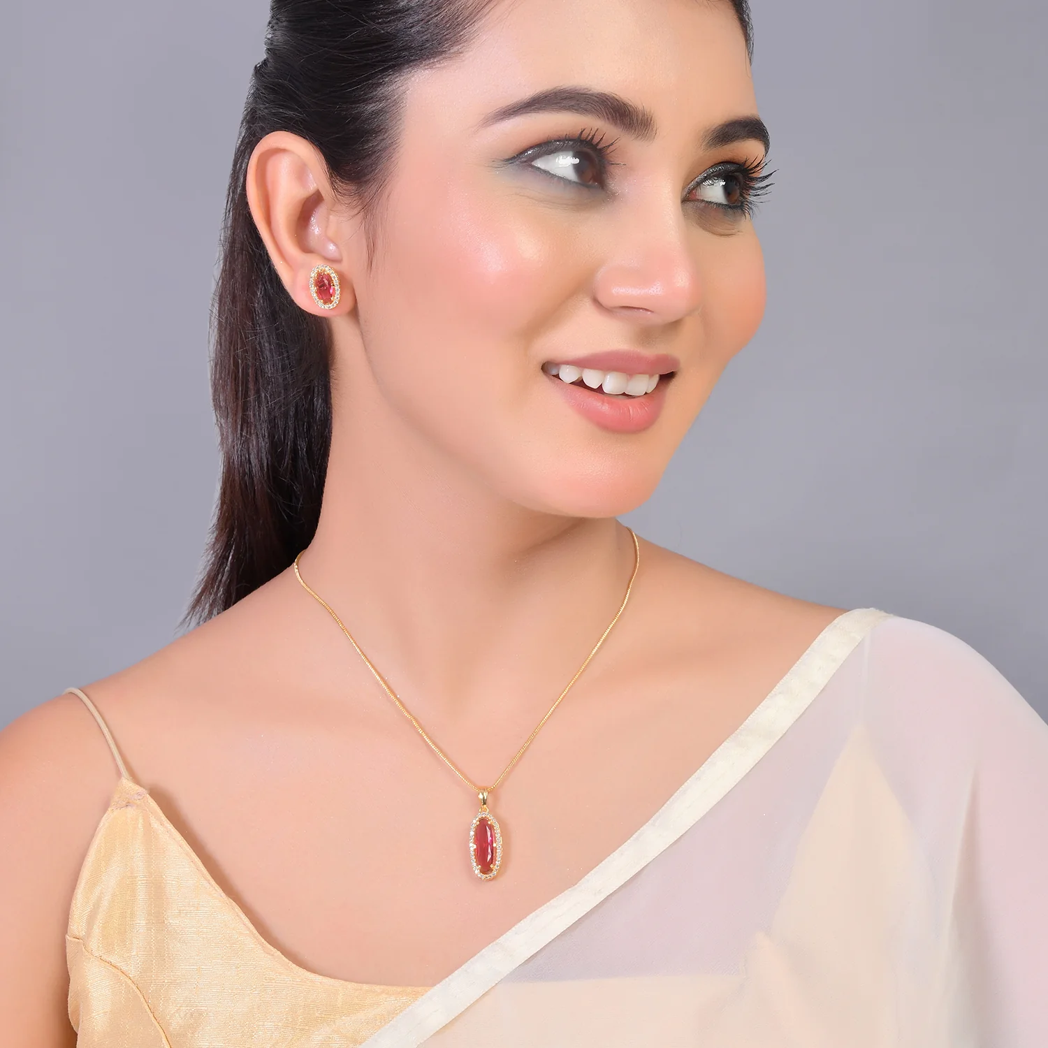 Sparkling Elegance Pink Azure Radiance Pendant Set - Image 2