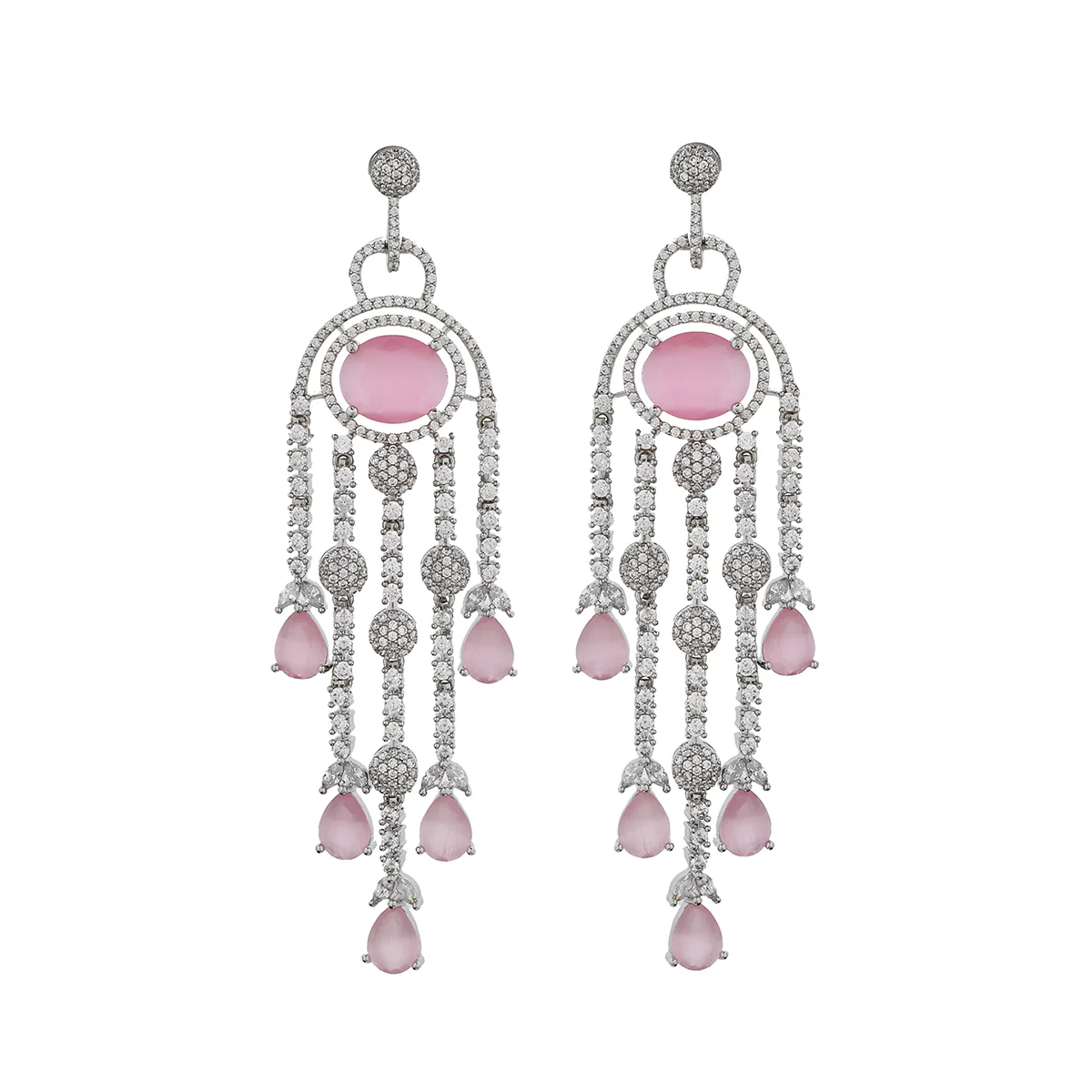 Sparkling Elegance Pink Cz Studded Dangler Earrings - Image 3