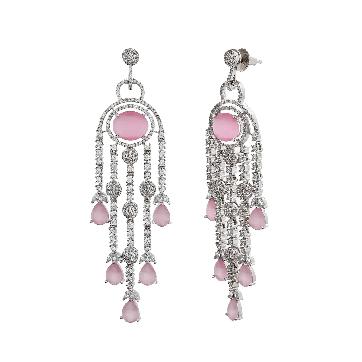 Sparkling Elegance Pink Cz Studded Dangler Earrings - Image 4