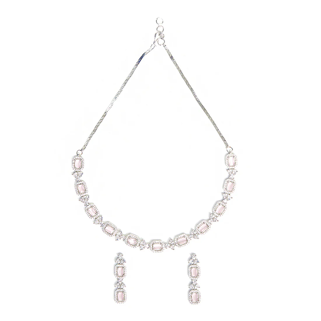 Sparkling Elegance Pink Gem Studded Classic Necklace Set - Image 3