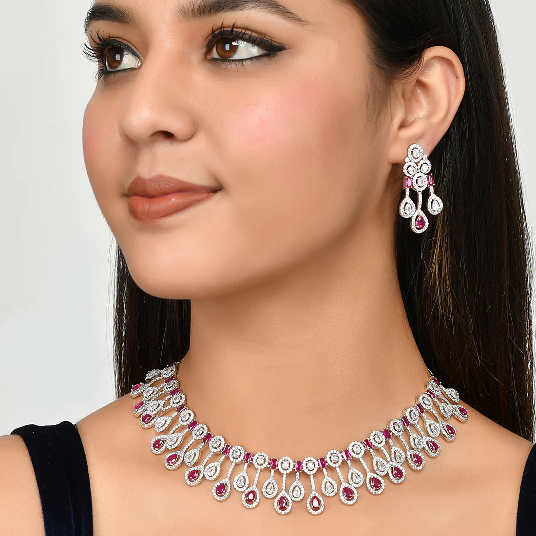 Sparkling Elegance Pink Silver-Plated Necklace Set - Image 2