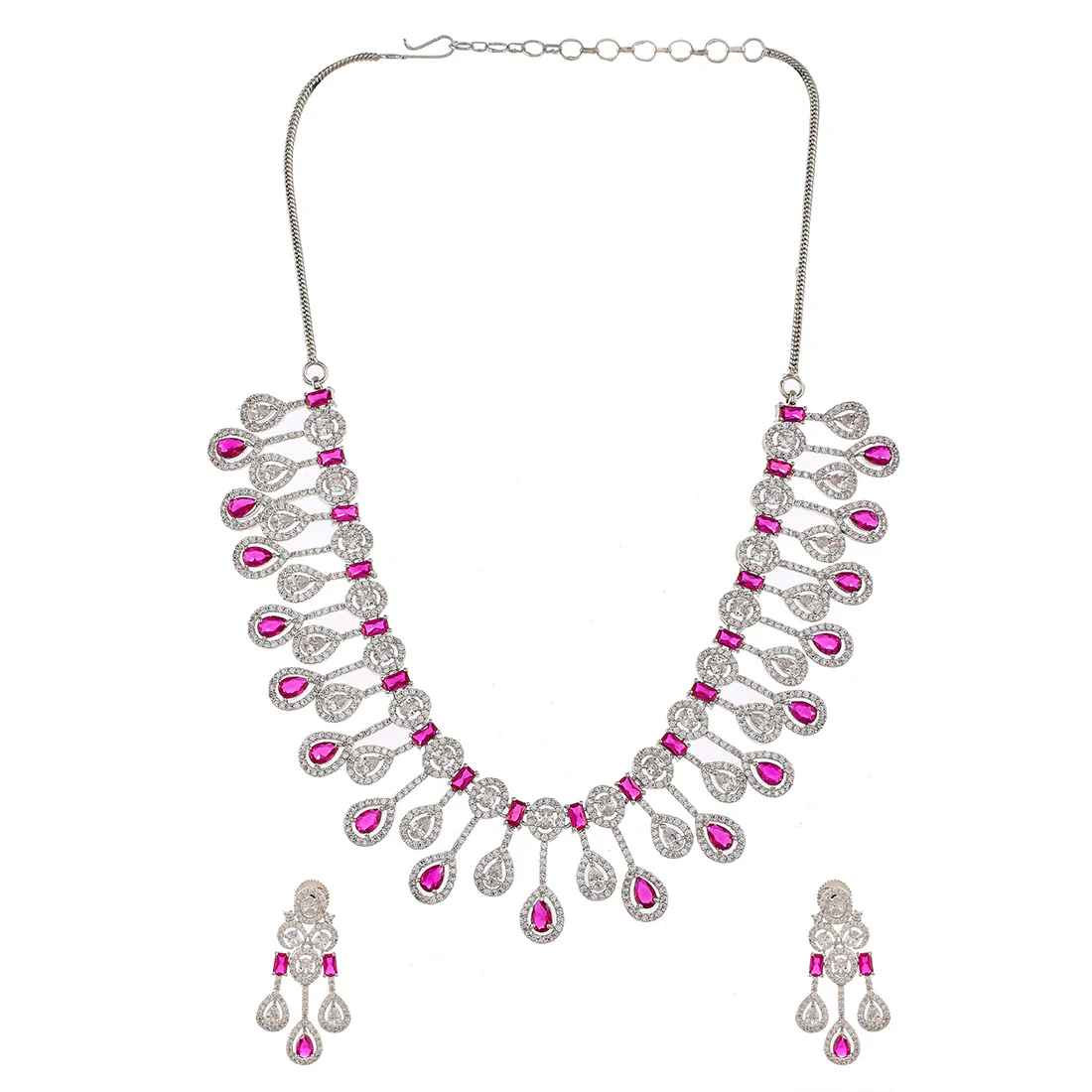 Sparkling Elegance Pink Silver-Plated Necklace Set - Image 3