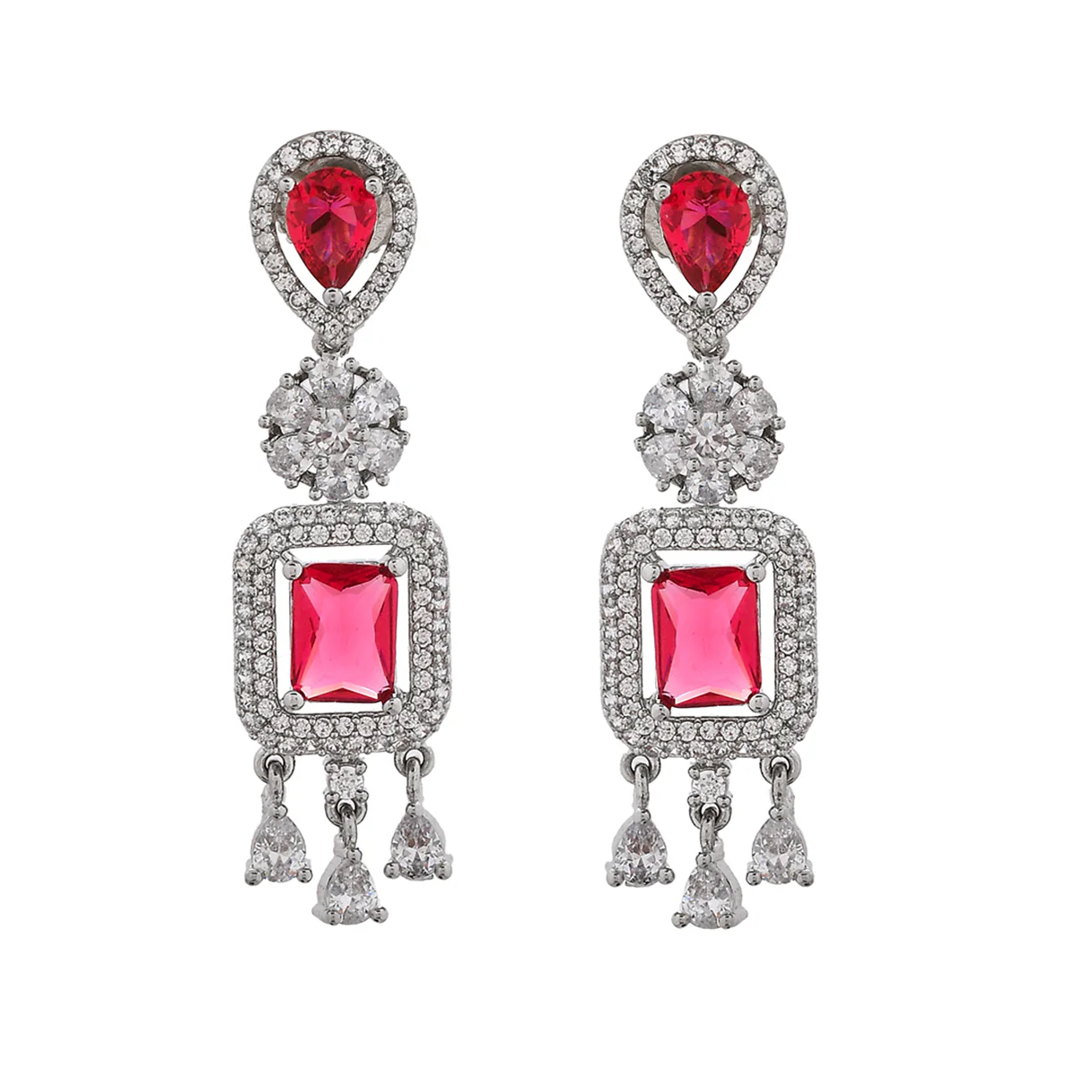 Sparkling Elegance Pink Square Cz Studded Earrings - Image 3
