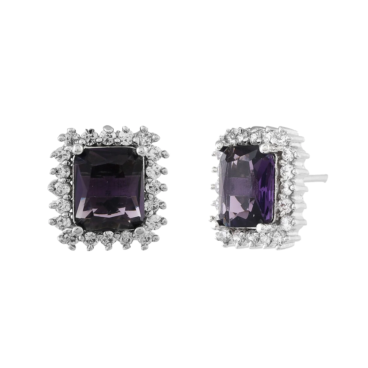 Sparkling Elegance Purple American Diamond Studs Earrings - Image 3