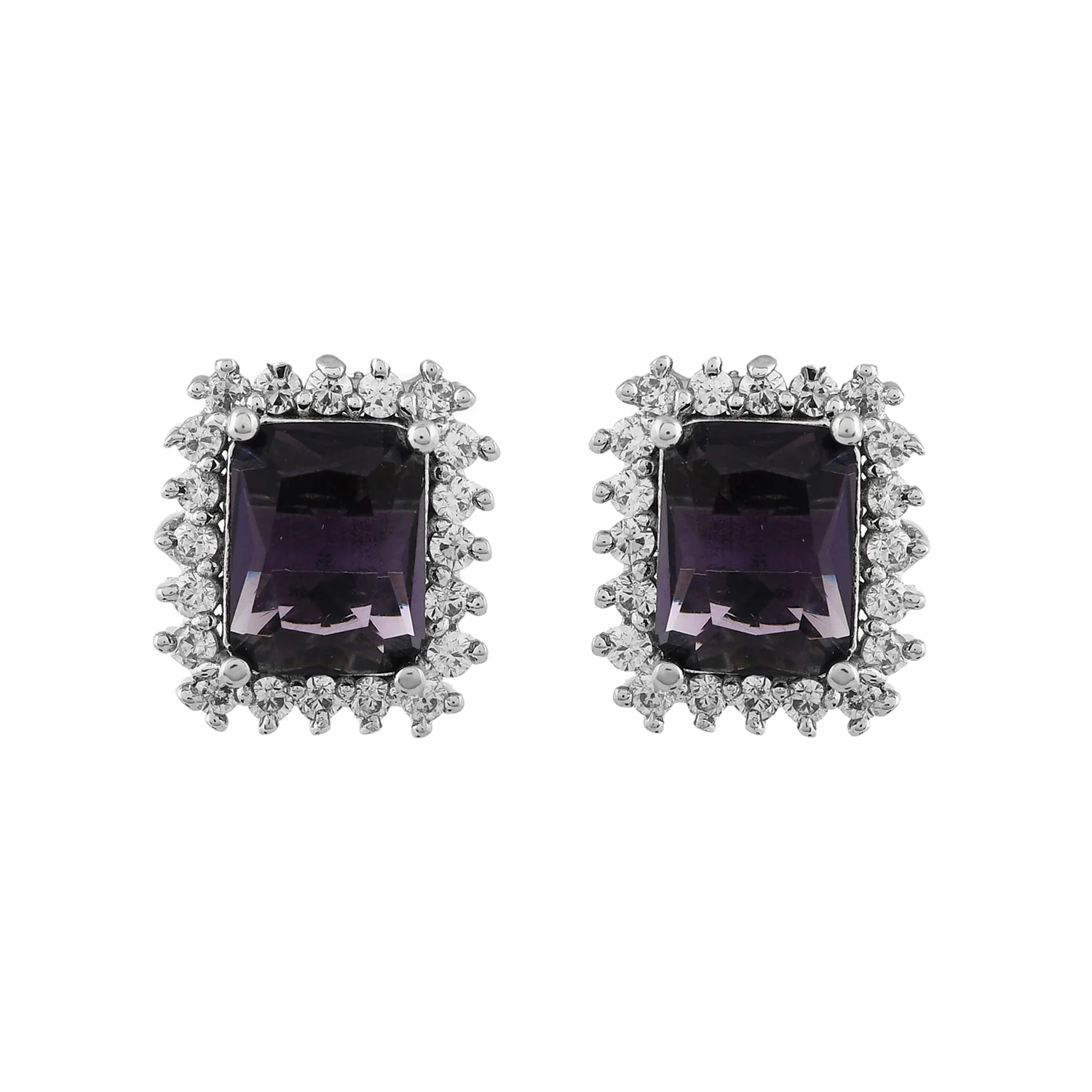 Sparkling Elegance Purple American Diamond Studs Earrings - Image 4