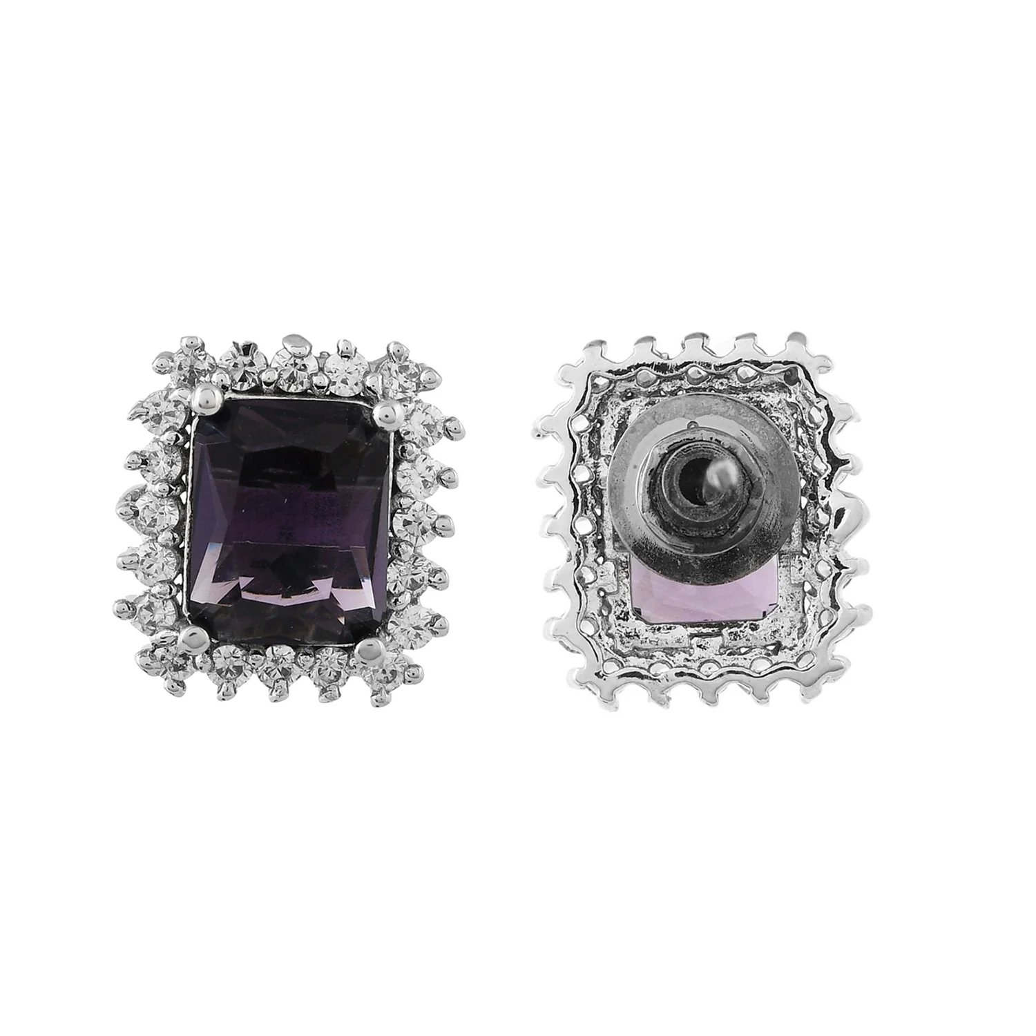 Sparkling Elegance Purple American Diamond Studs Earrings - Image 5
