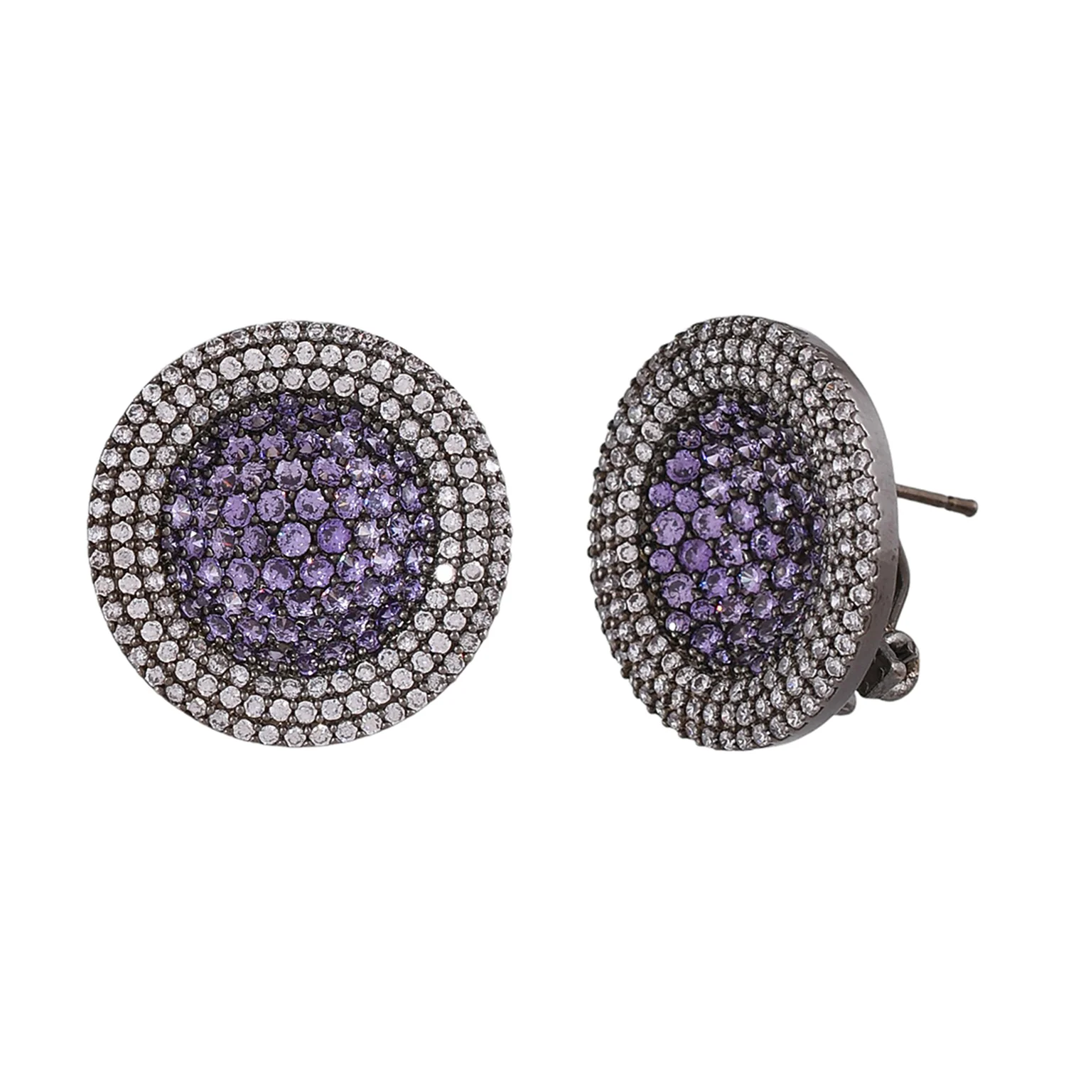 Sparkling Elegance Purple And White Round Cut Cz Earrings - Image 3