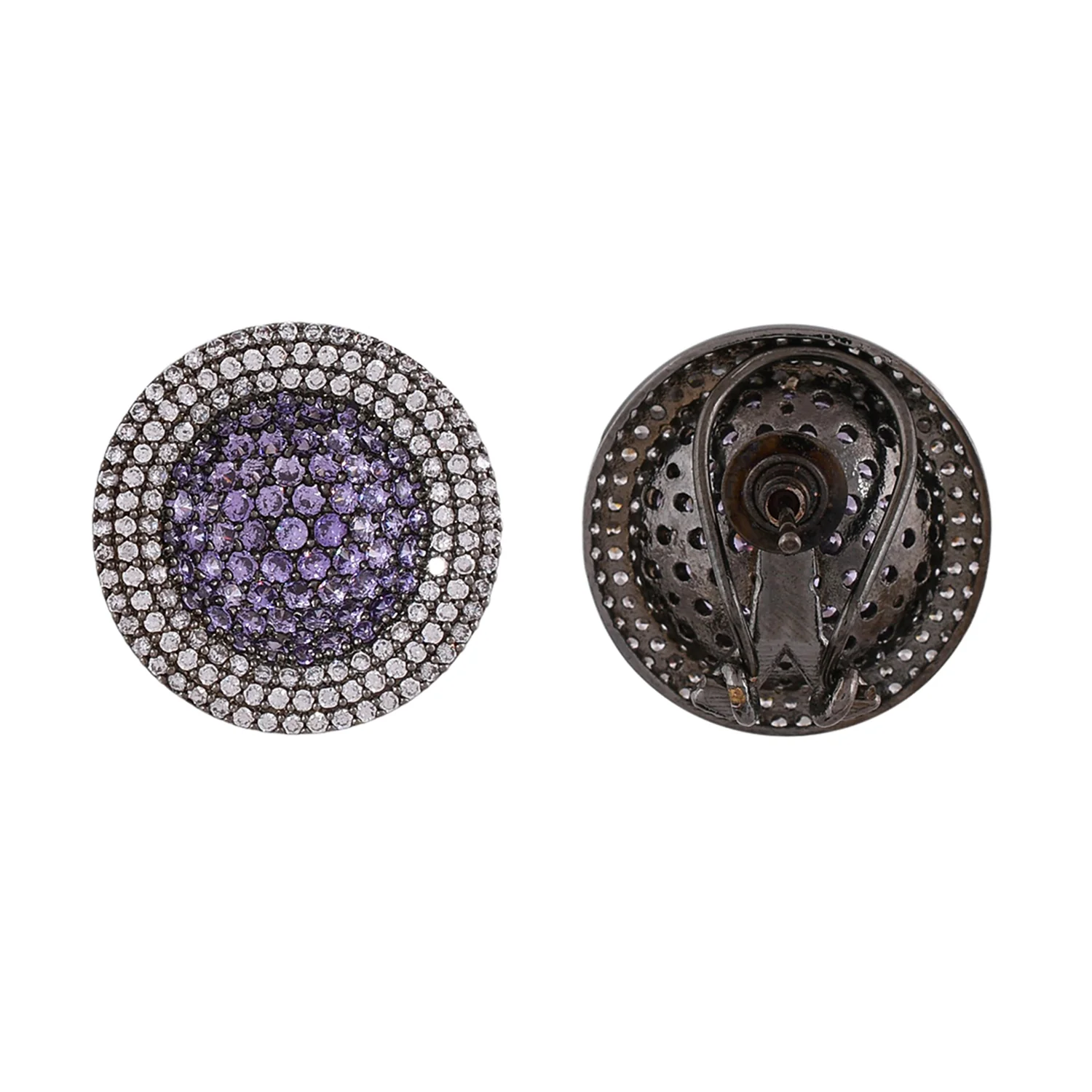 Sparkling Elegance Purple And White Round Cut Cz Earrings - Image 5