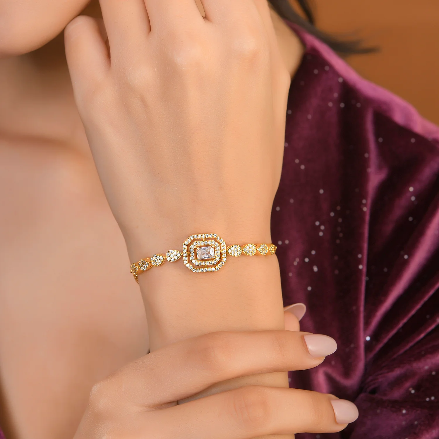 Sparkling Elegance Radiant  American Diamond Bracelet - Image 2