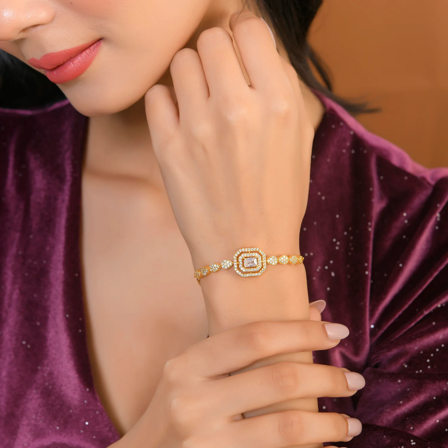 Sparkling Elegance Radiant  American Diamond Bracelet - Image 3