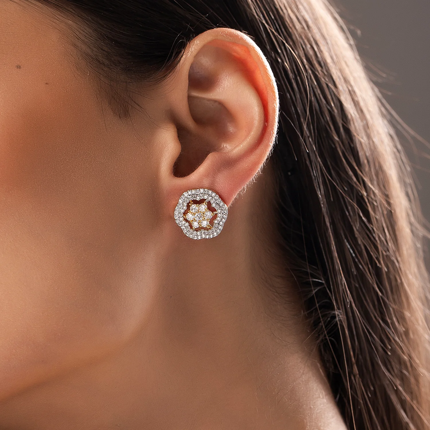 Sparkling Elegance Radiant American Diamond Stud Earrings - Image 2