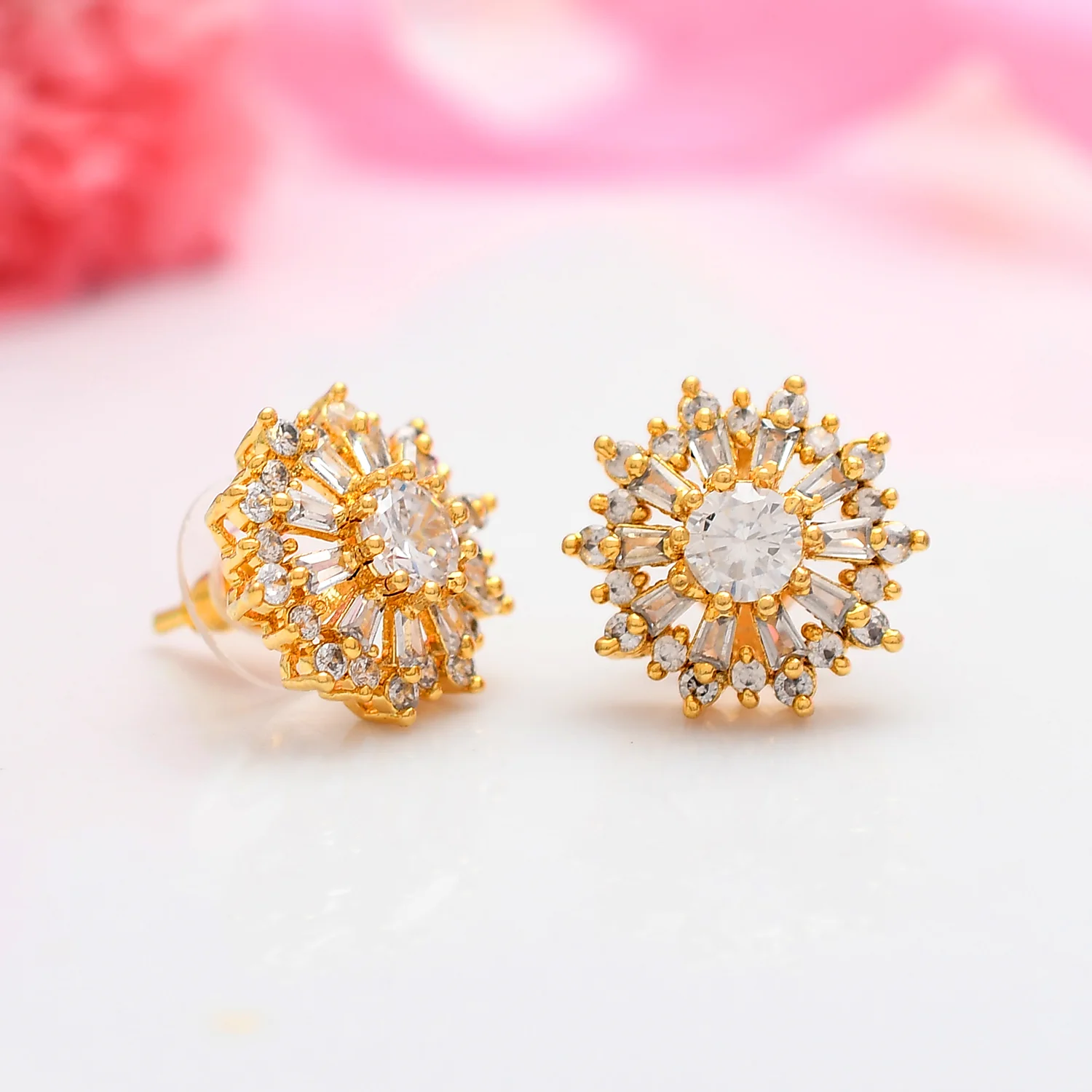 Sparkling Elegance Radiant Blossom American Diamond Studs Earrings
