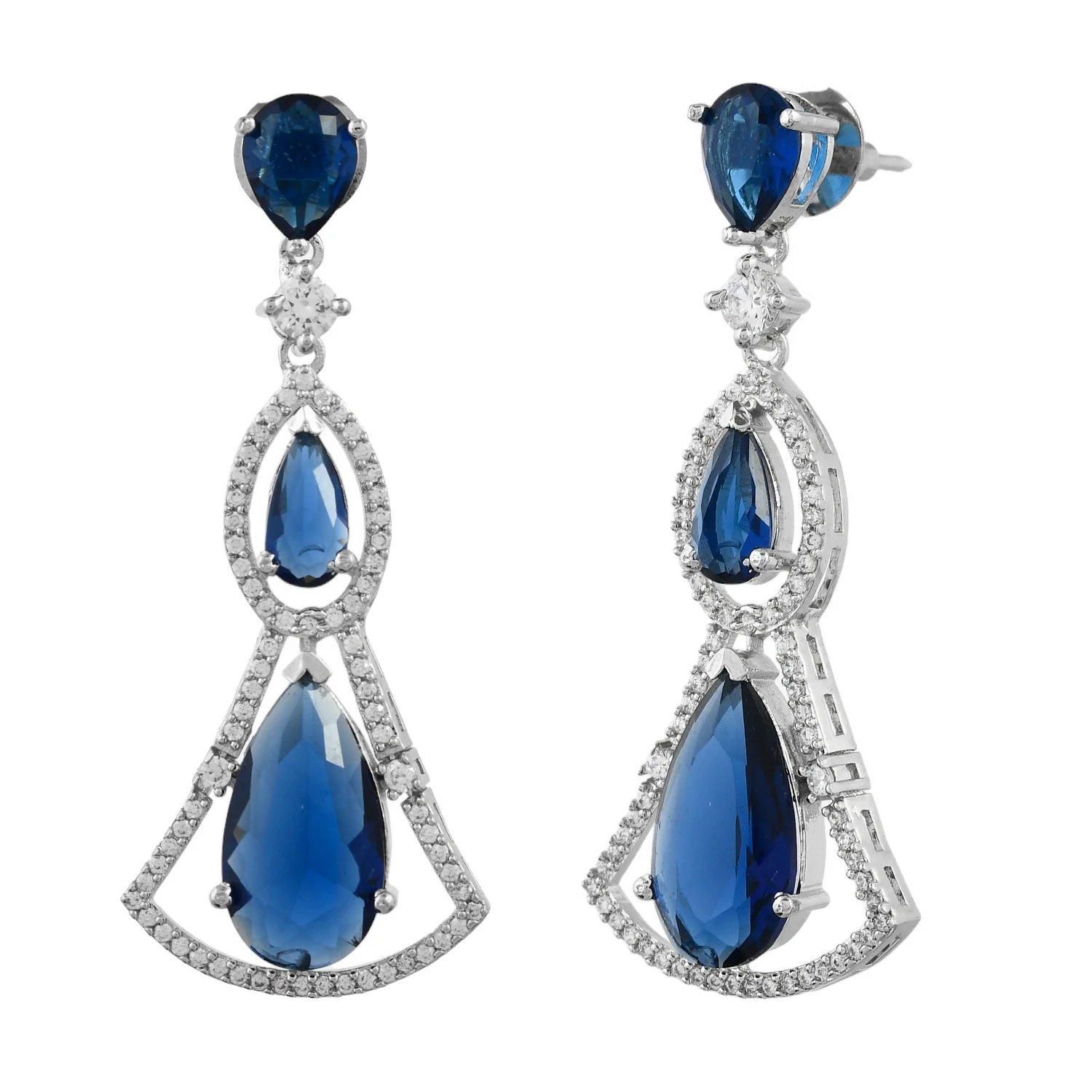 Sparkling Elegance Radiant Blue American Diamond Dangler Earrings - Image 3