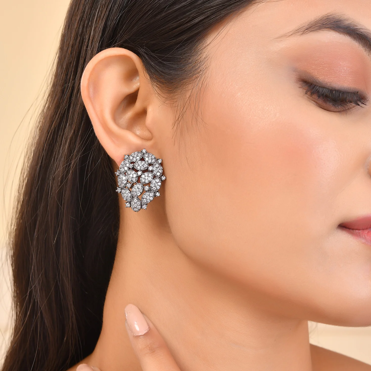 Sparkling Elegance Radiant Brilliance American Diamond Stud Earrings - Image 2