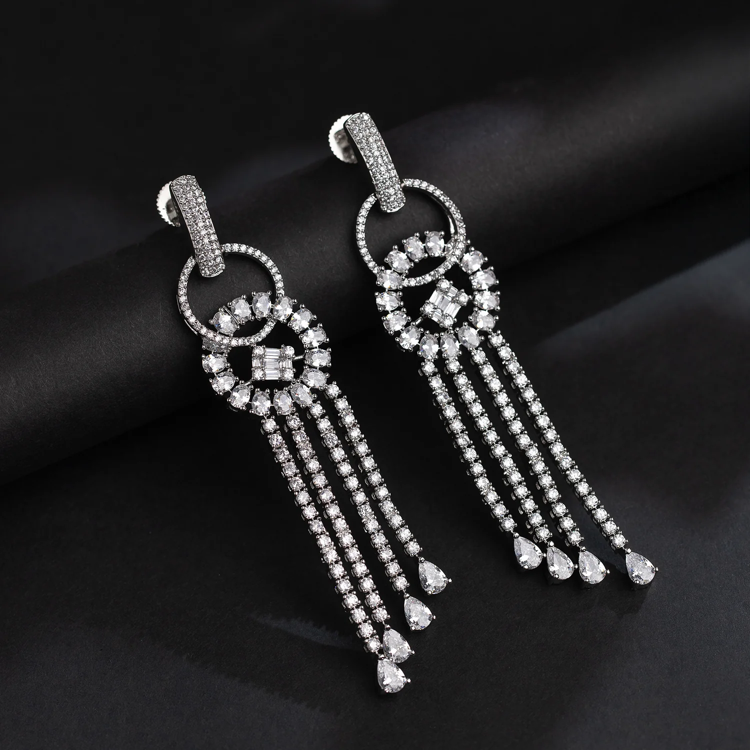 Sparkling Elegance Radiant Cascade American Diamond Dangler Earrings