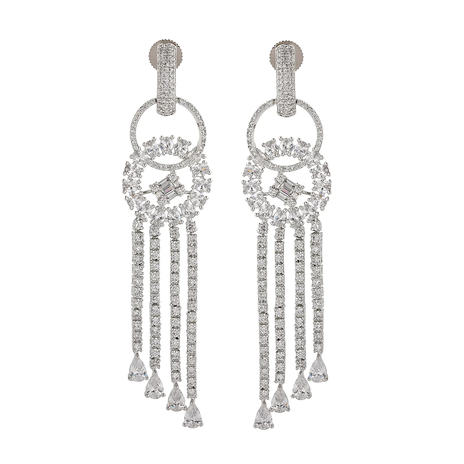 Sparkling Elegance Radiant Cascade American Diamond Dangler Earrings - Image 4