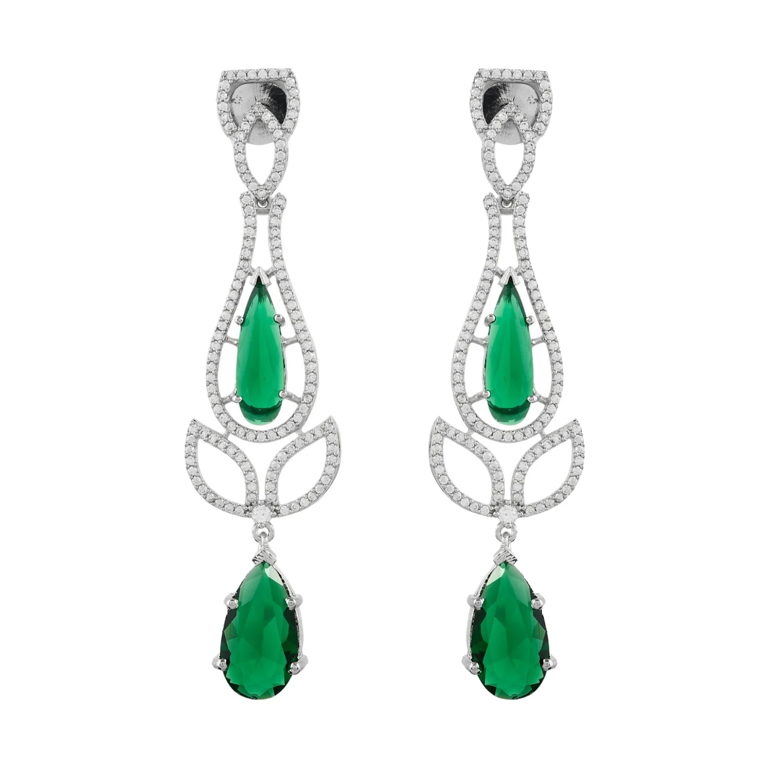 Sparkling Elegance Radiant Emerald American Diamond Dangler Earrings - Image 4