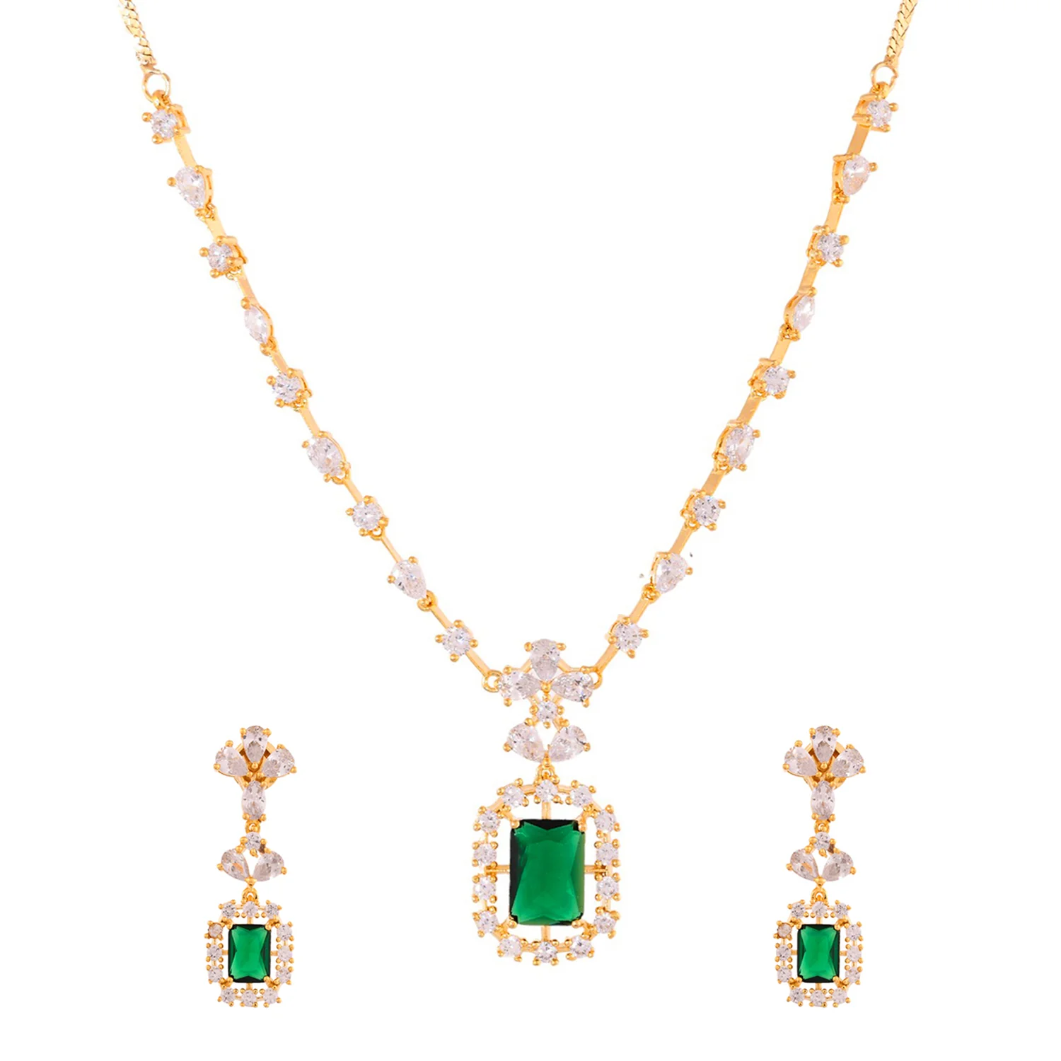 Sparkling Emerald Green American Diamond Necklace Set | Voylla - Image 3