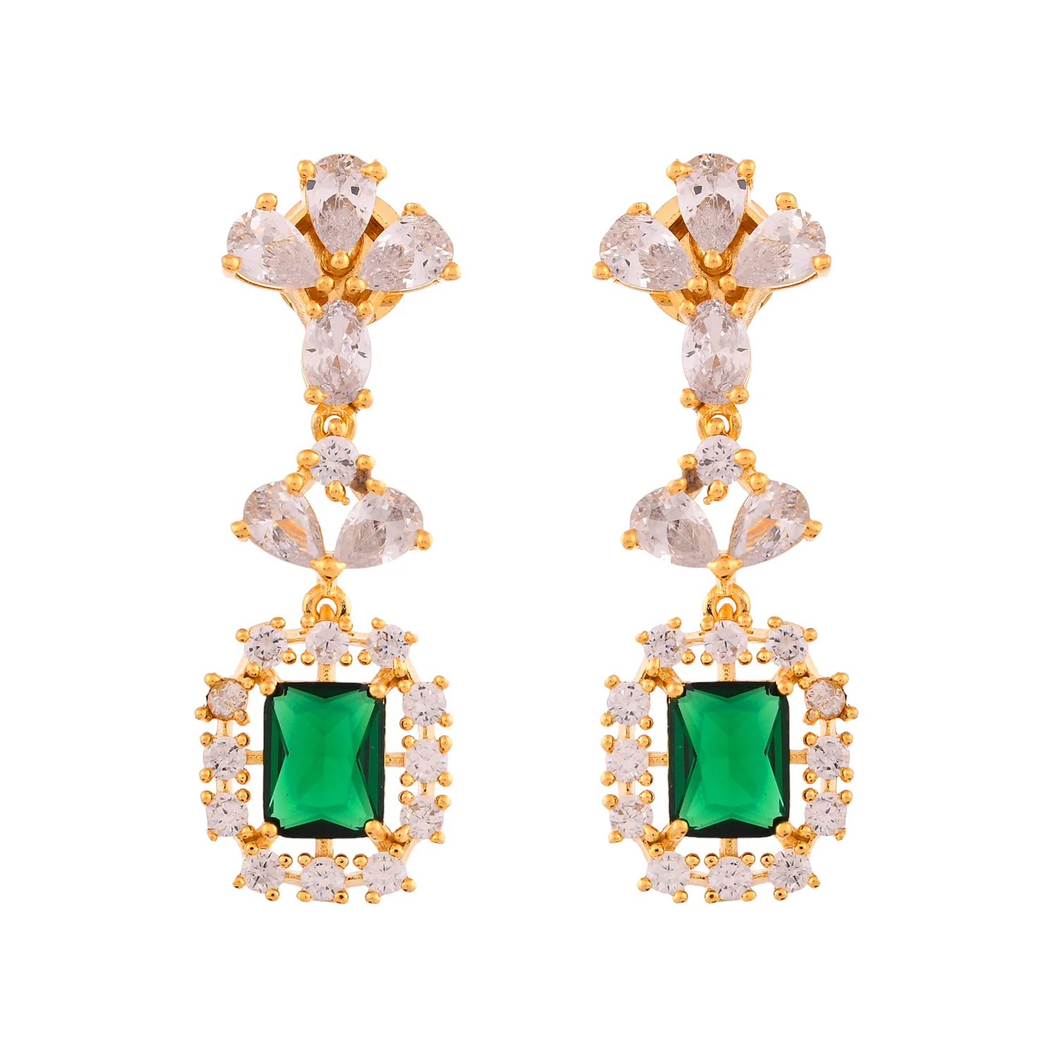 Sparkling Emerald Green American Diamond Necklace Set | Voylla - Image 6