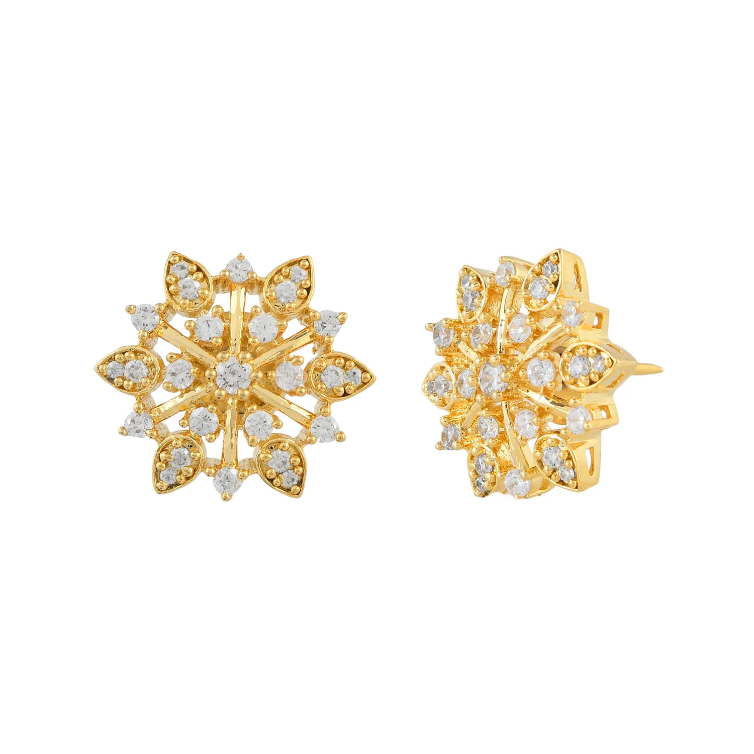 Sparkling Elegance Radiant Floral American Diamond Studs Earrings - Image 3