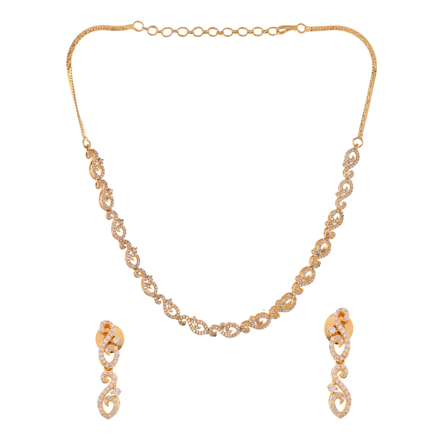 Sparkling Elegance Radiant Gold American Diamond Necklace Set - Image 5