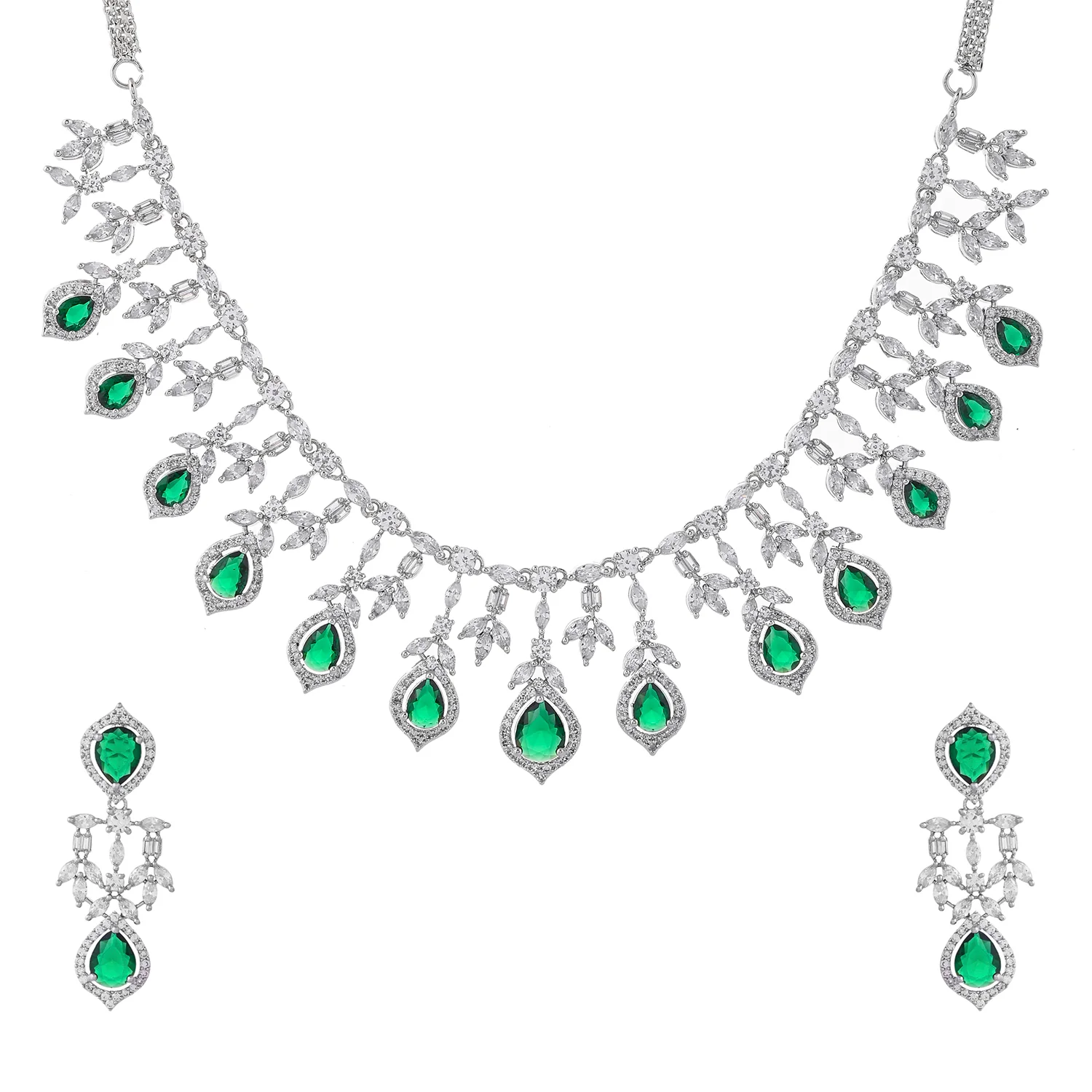 Sparkling Elegance Radiant Green American Diamond Necklace Set - Image 3