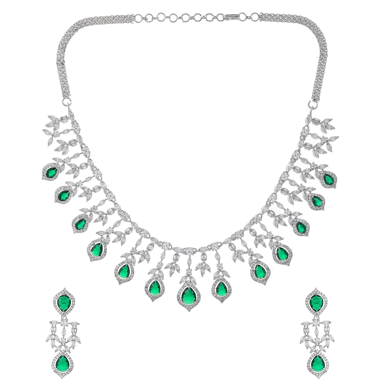 Sparkling Elegance Radiant Green American Diamond Necklace Set - Image 4