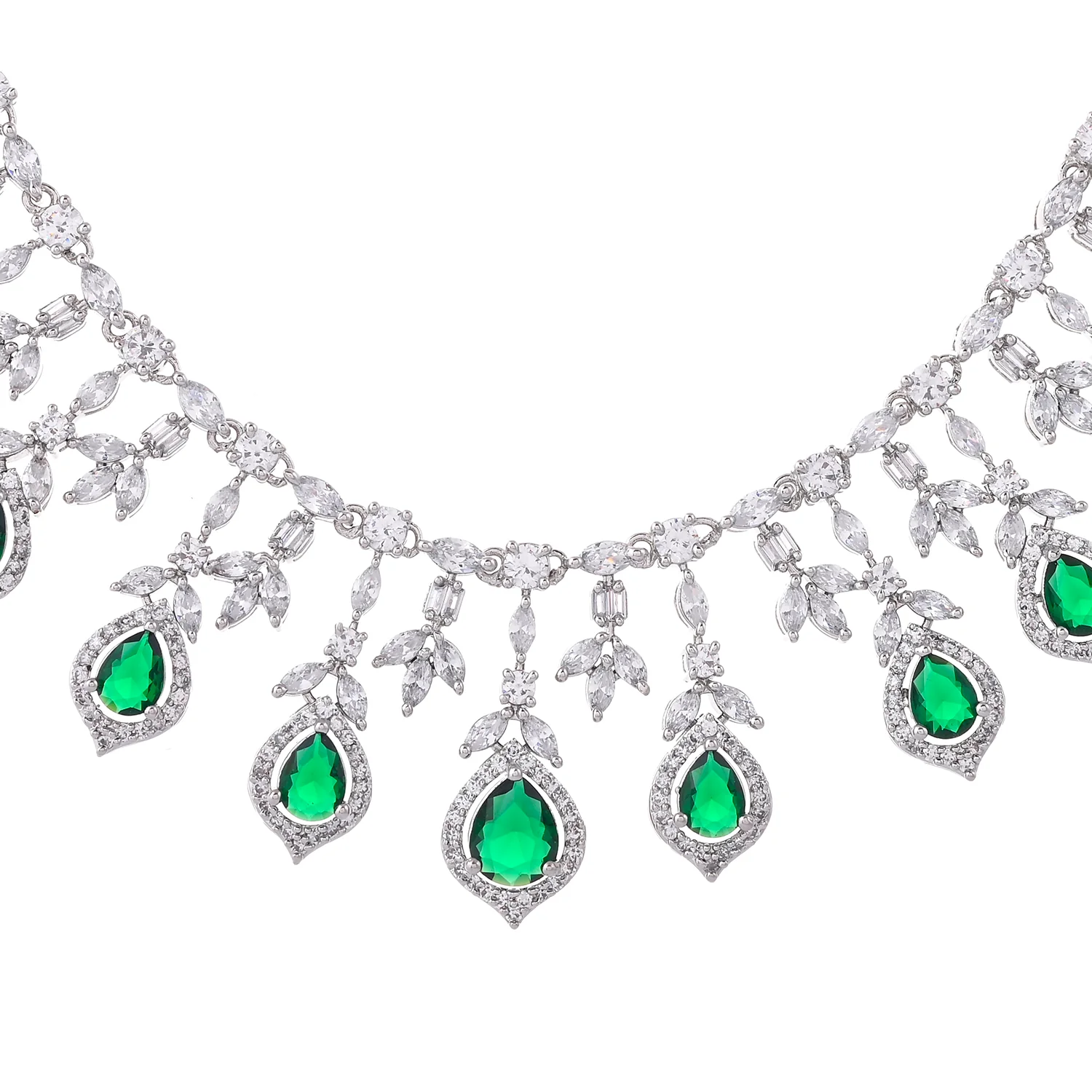 Sparkling Elegance Radiant Green American Diamond Necklace Set - Image 5