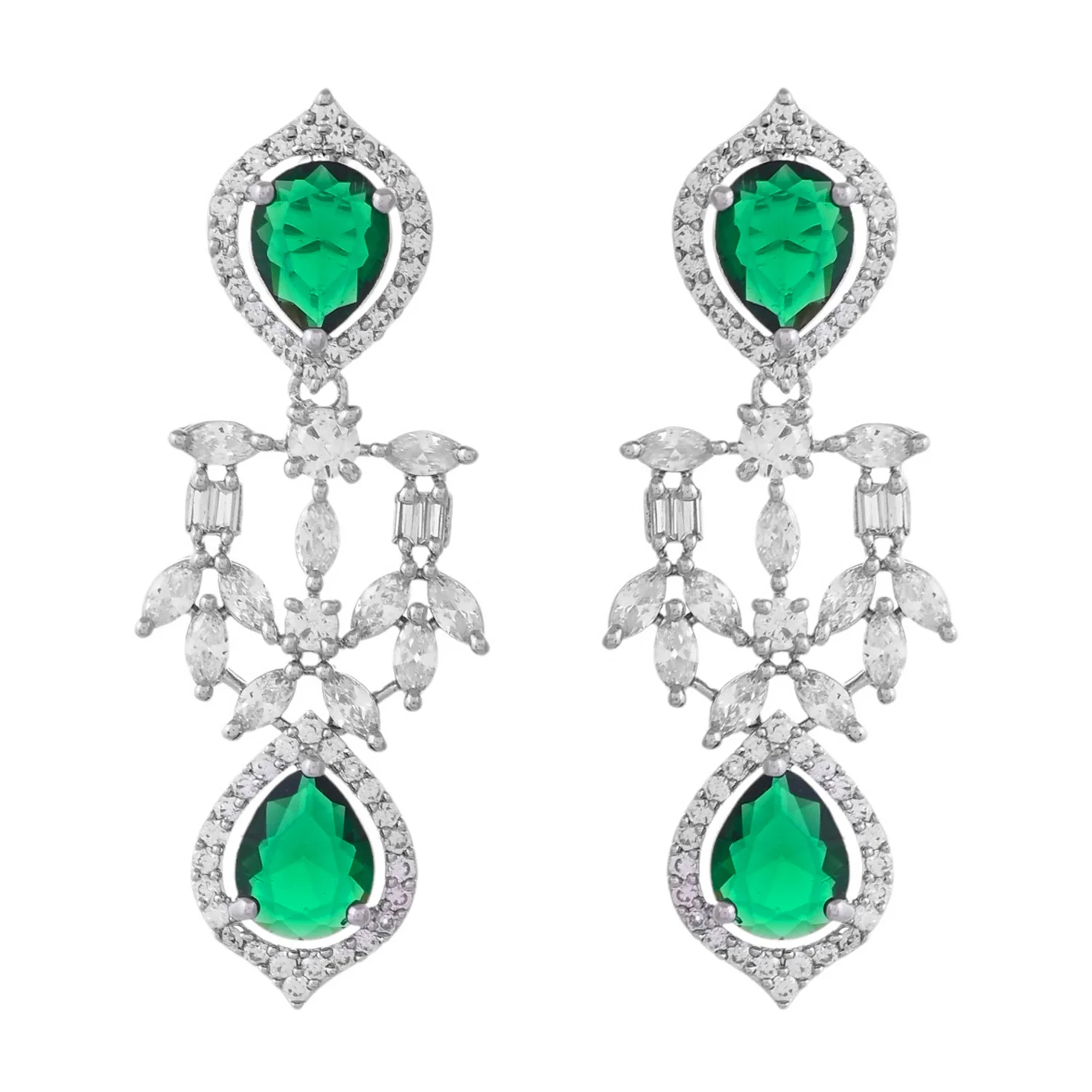 Sparkling Elegance Radiant Green American Diamond Necklace Set - Image 6