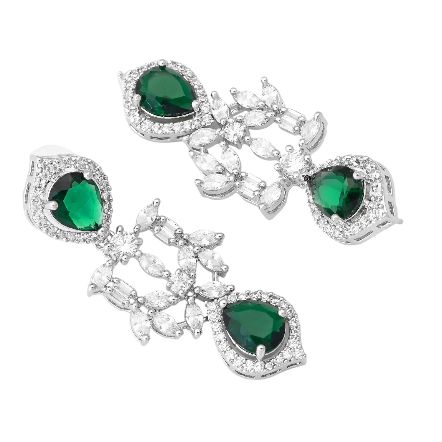 Sparkling Elegance Radiant Green American Diamond Necklace Set - Image 7