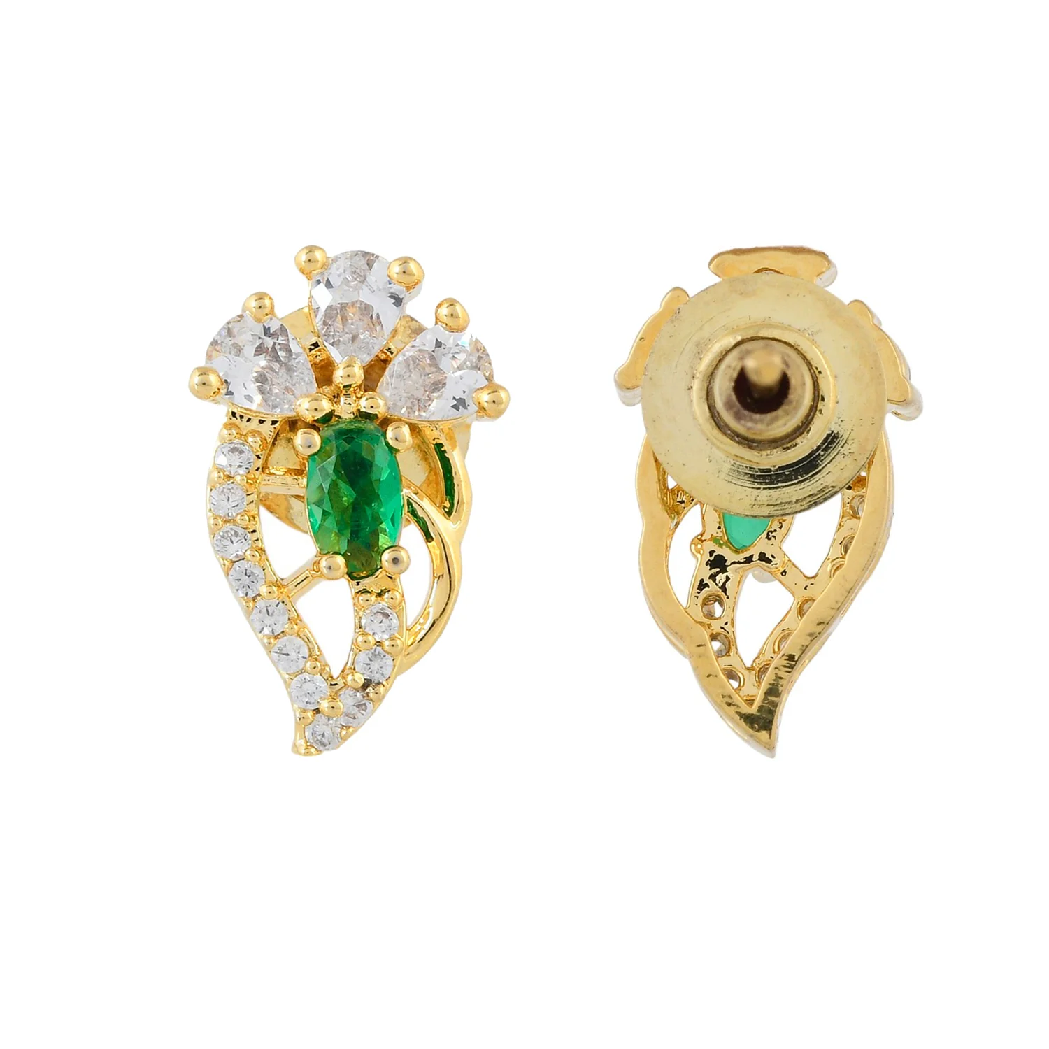 Sparkling Elegance Radiant Green American Diamond Studs Earrings - Image 6