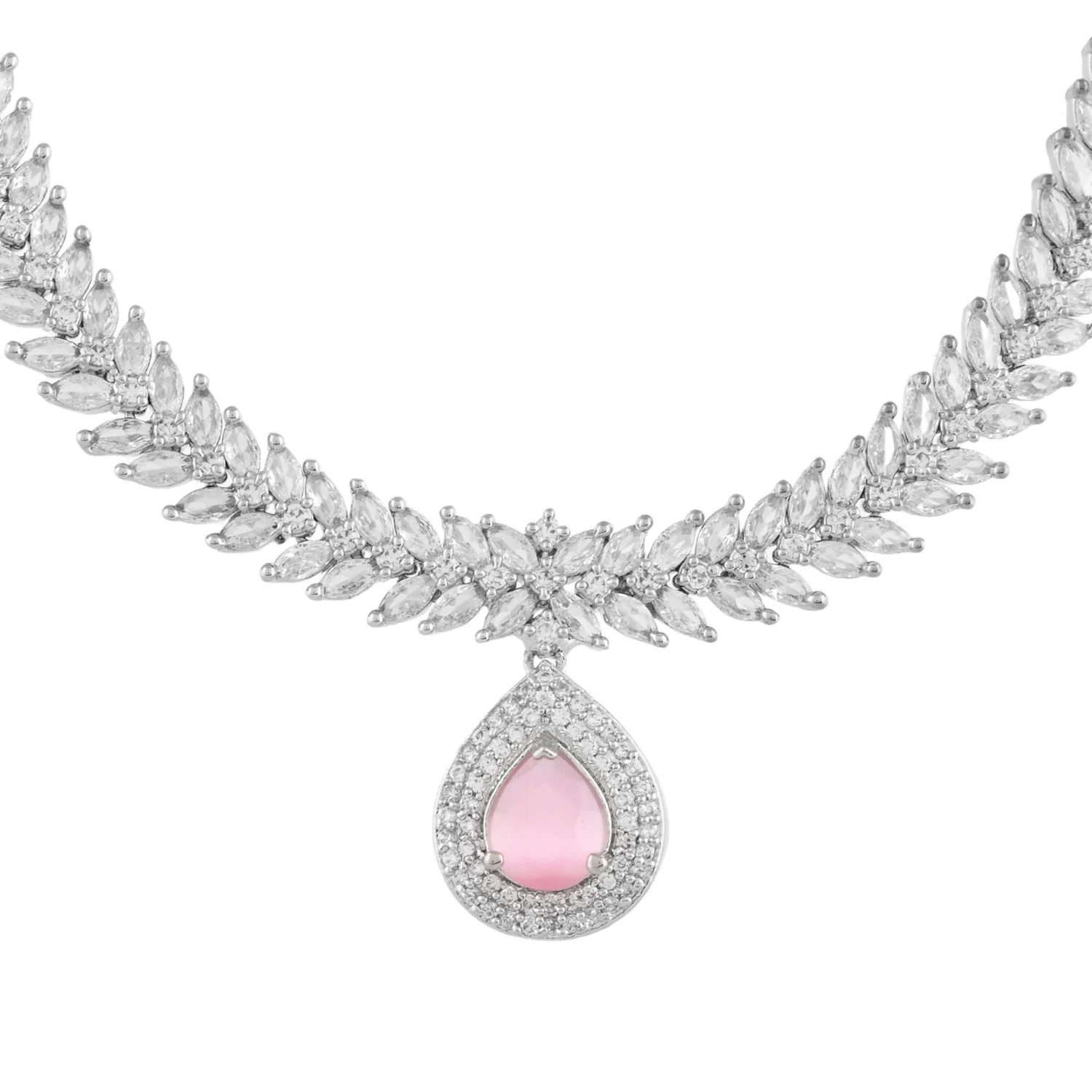 Sparkling Elegance Radiant Leaf Motif American Diamond Necklace Set - Image 5