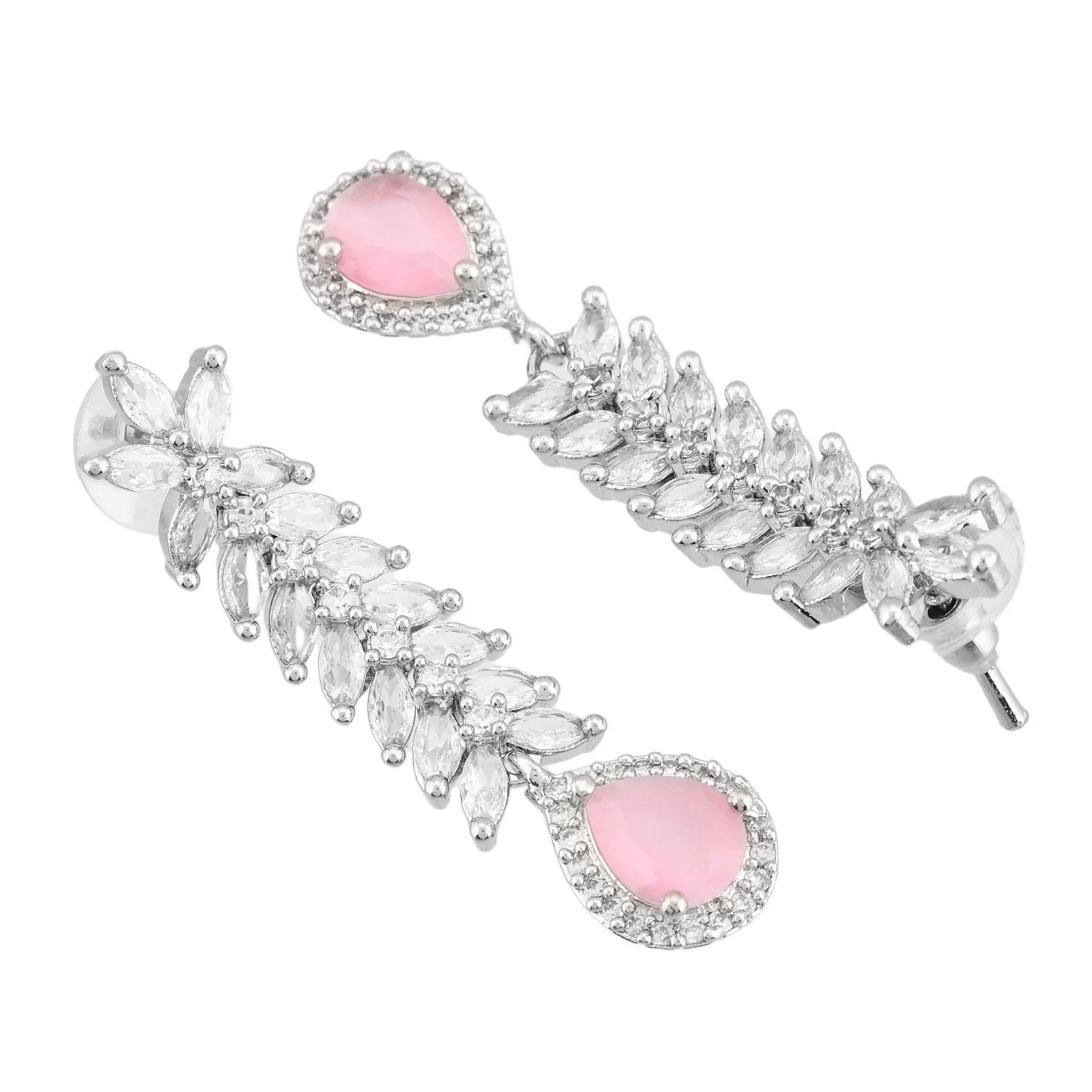 Sparkling Elegance Radiant Leaf Motif American Diamond Necklace Set - Image 7