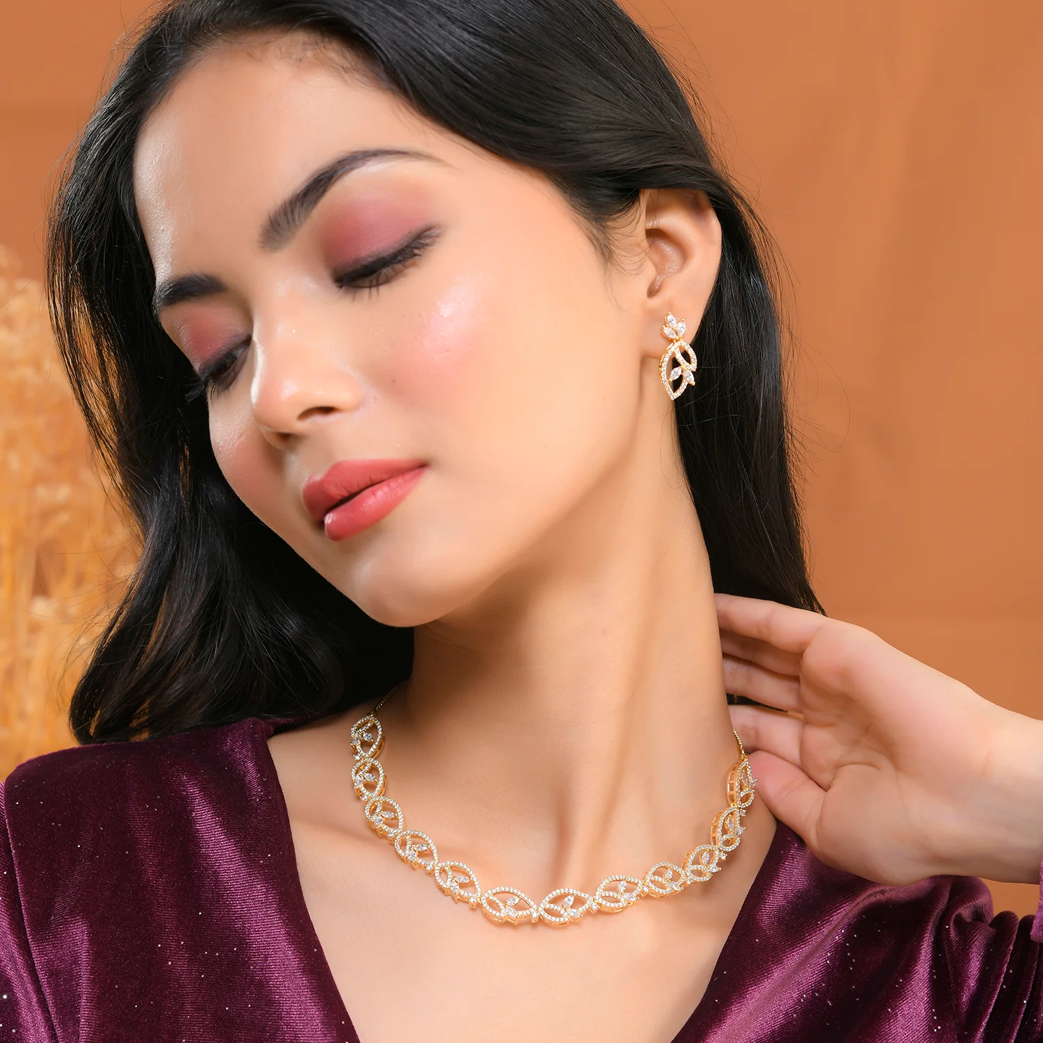 Sparkling Elegance Radiant Loops American Diamond Necklace Set - Image 2