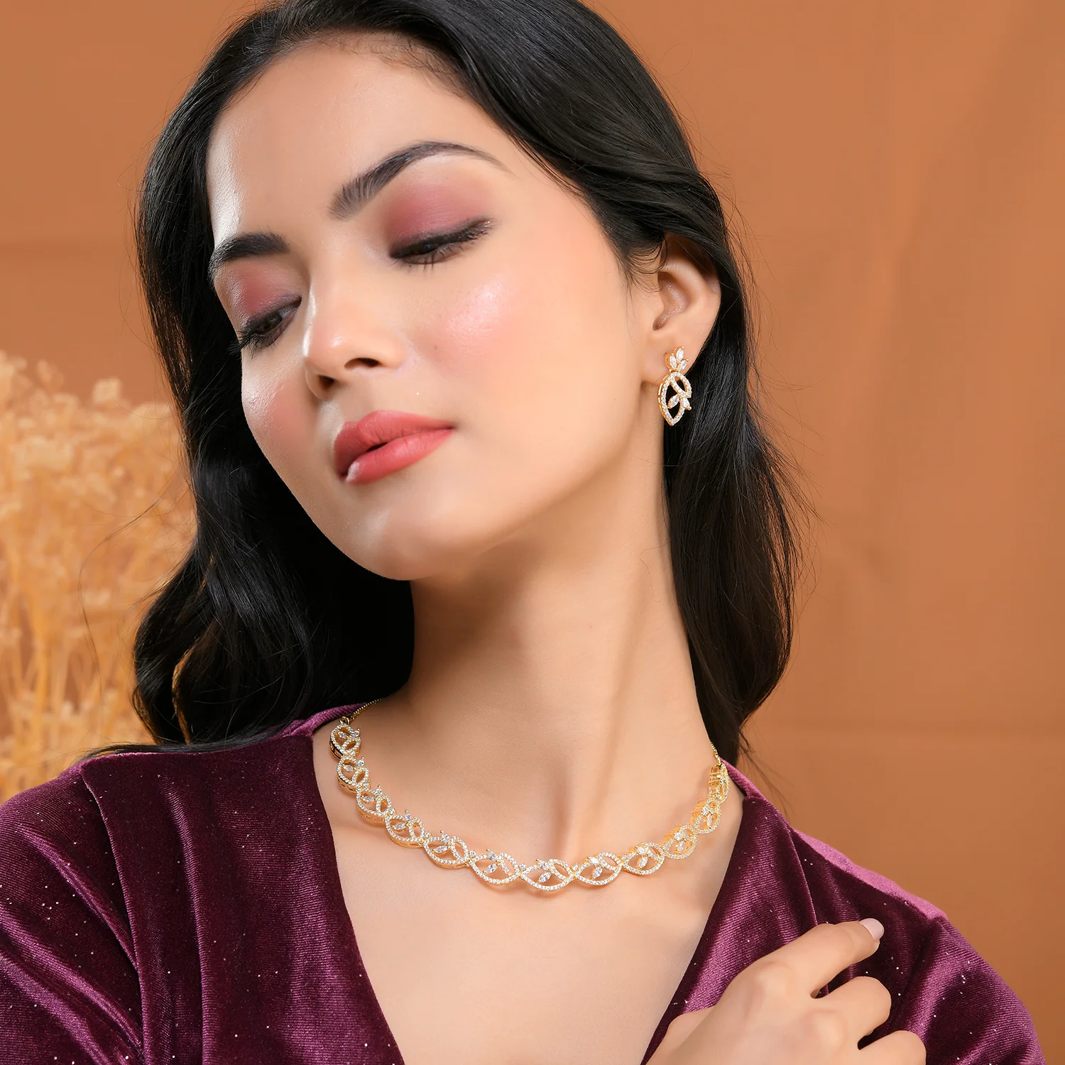 Sparkling Elegance Radiant Loops American Diamond Necklace Set - Image 3