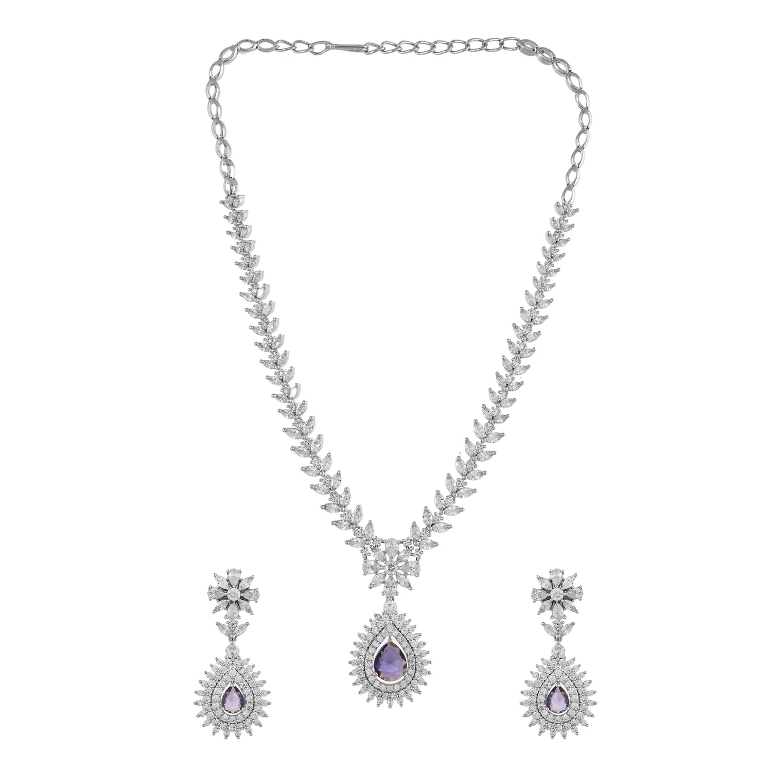 Sparkling Elegance Radiant Regal Purple American Diamond Necklace Set - Image 4